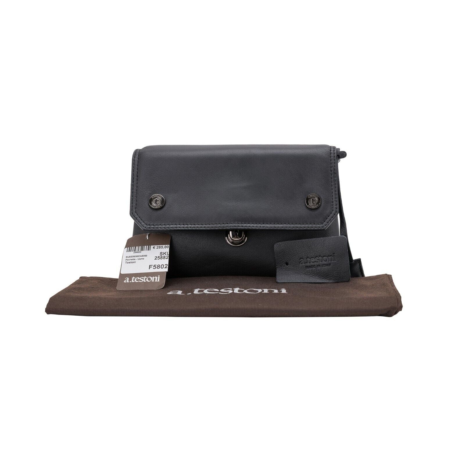 $390 Testoni Bologna Black Easy Calf Hand Clutch Bag Padlock with Keys