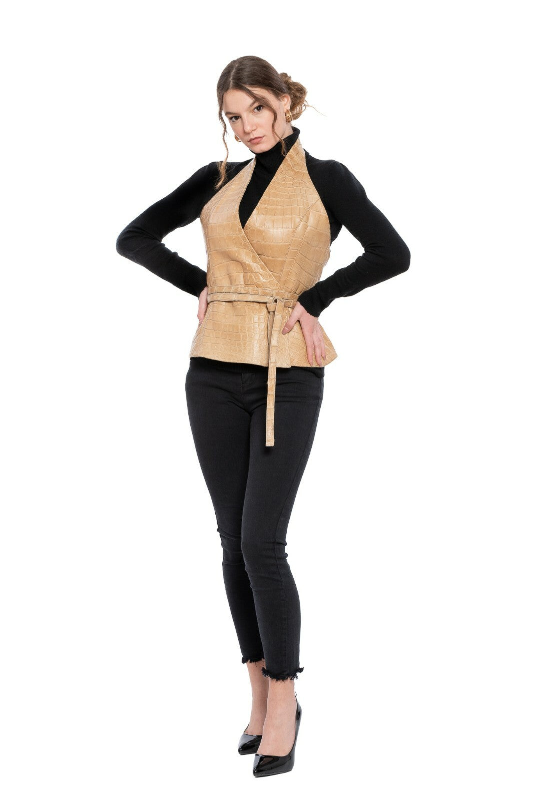 13,000$ BILANCIONI Beige Woman Real Crocodile Jacket "TAMPONATO" 40 IT / 4 US