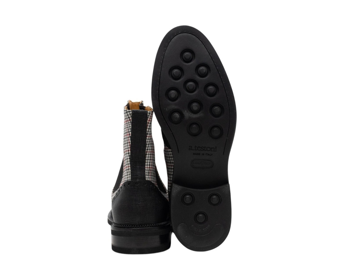 1550$ TESTONI Boot Shoes Saffiano Calf + Prince of Walles Black 8 UK 9 US 42 IT