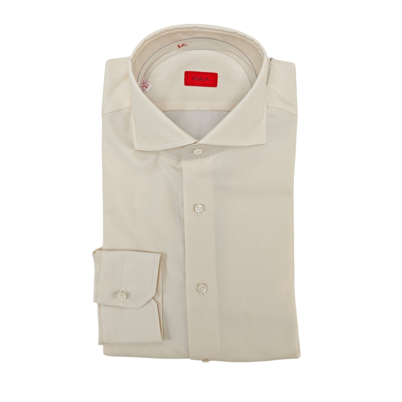 780$ ISAIA NAPOLI "Mix" Dress Shirt Ivory Medium Cotton - Silk 16 - 41 5R