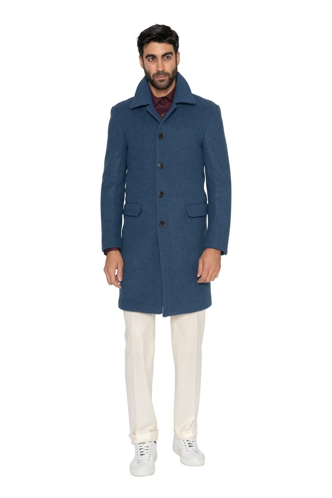 $1600 EIDOS by ISAIA NAPOLI Blue Coat Flannel Wool / Cashmere 38 US / 48 EU Slim