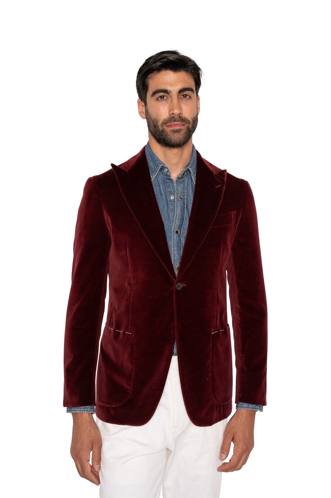 $1800 EIDOS by ISAIA NAPOLI Burgundy Sport Coat Smooth Velvet 38 US / 48 EU