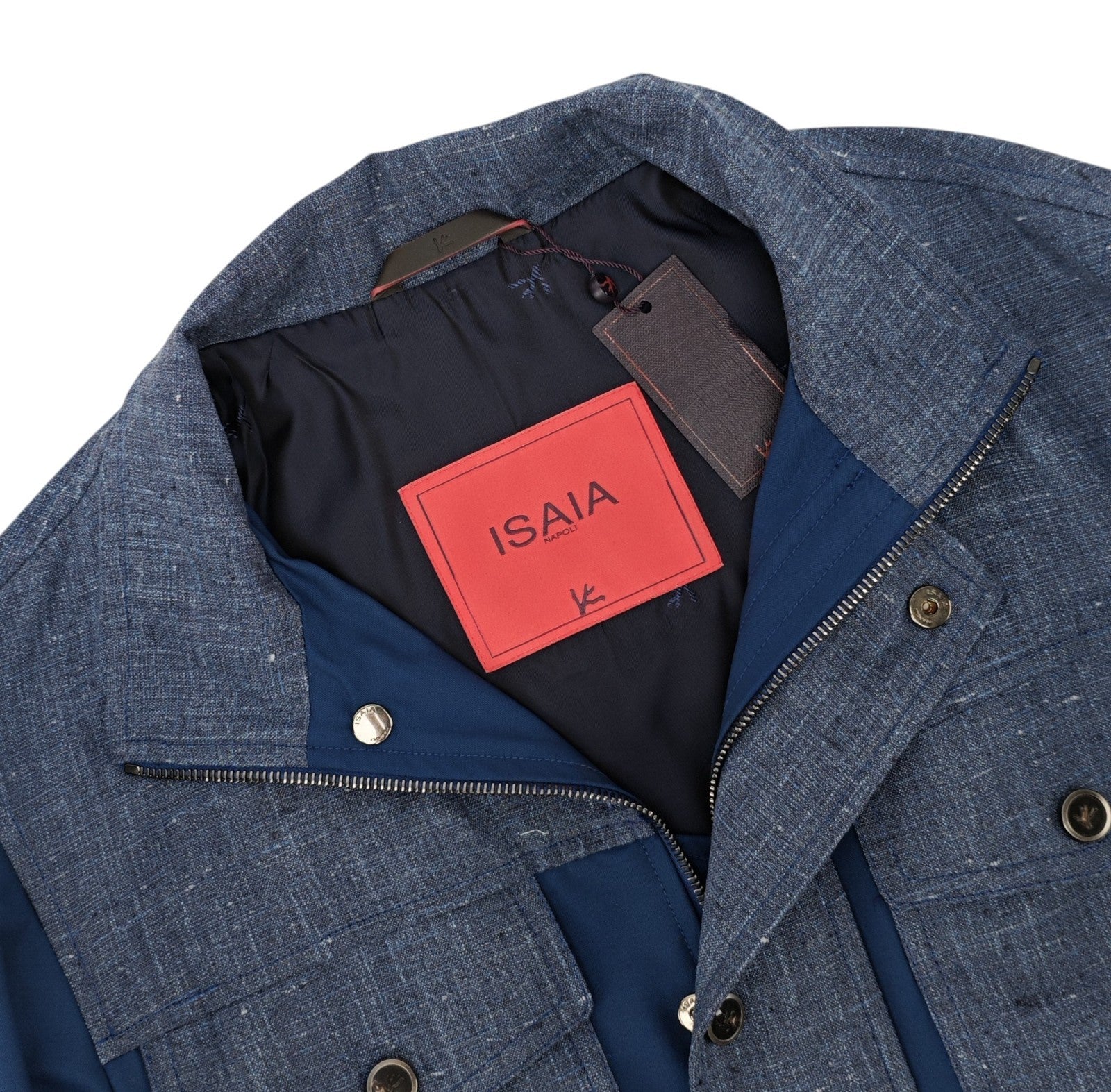 4125$ ISAIA NAPOLI Blue Field Jacket Techno Wool & Linen 38 US / 48 EU