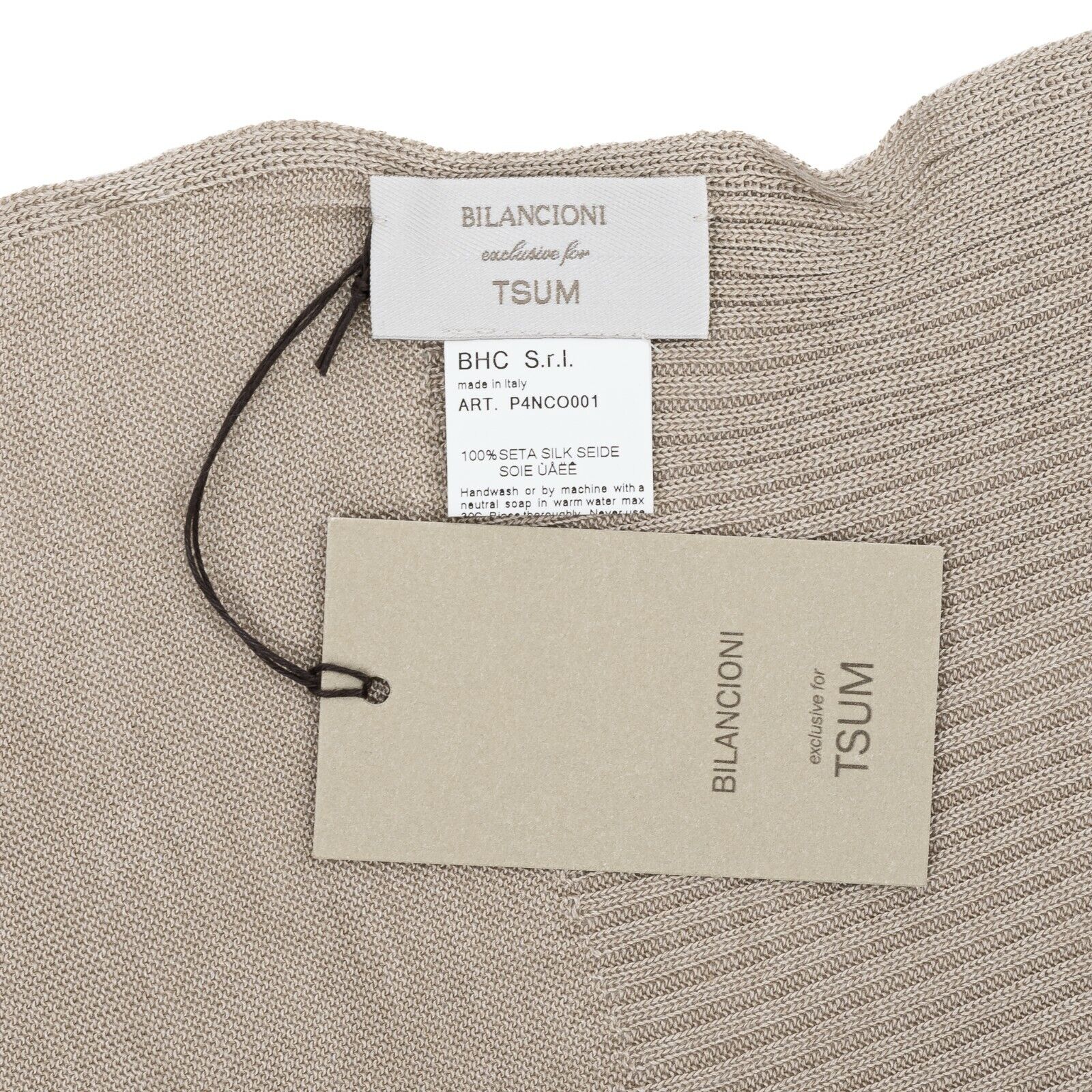 550$ UMBERTO BILANCIONI Lux Knit Stole Scarf Beige 100% Silk Made in Italy