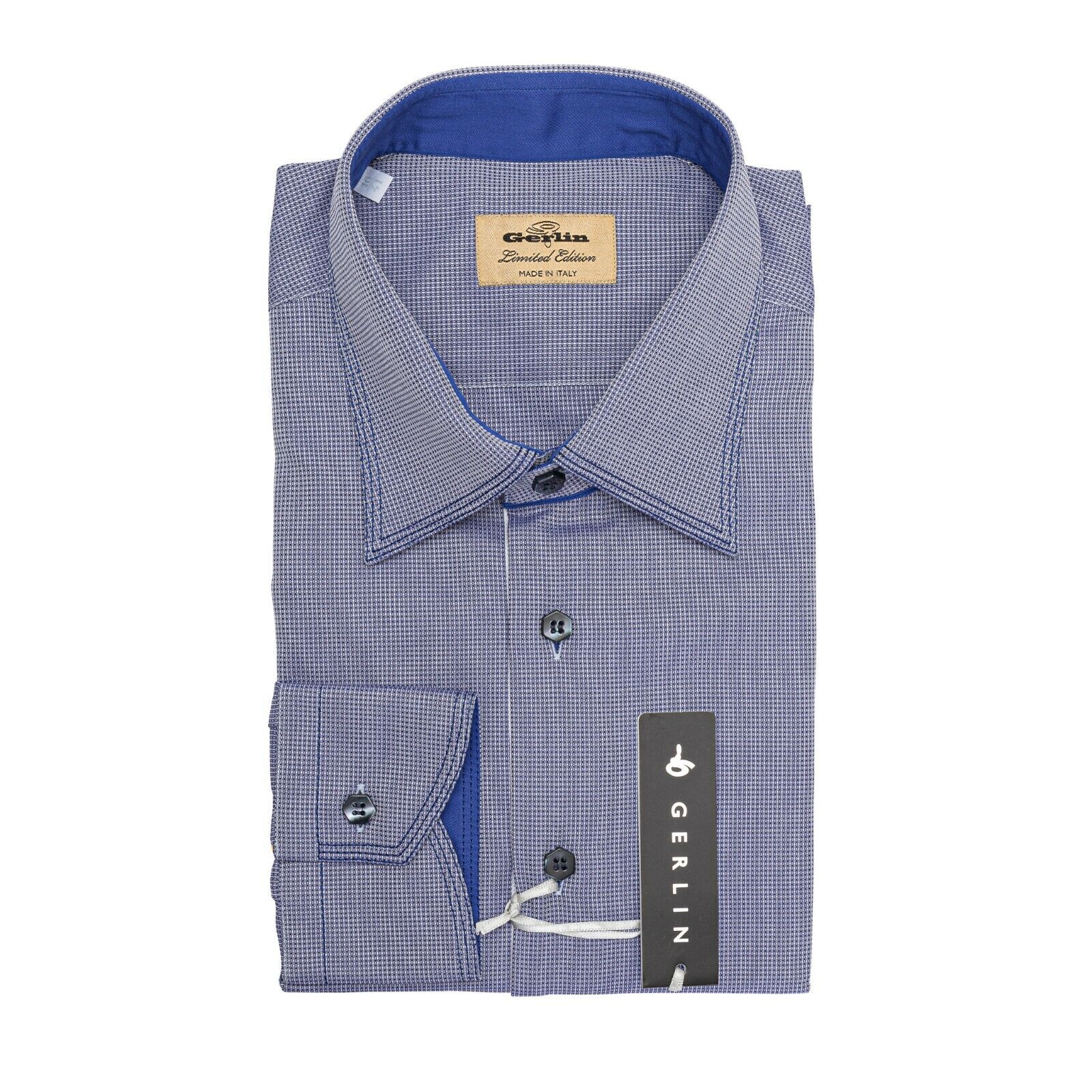 LUXURY 690$ GERLIN Shirt Blue 100% Thomas Mason Cotton 16-41 BIJAN