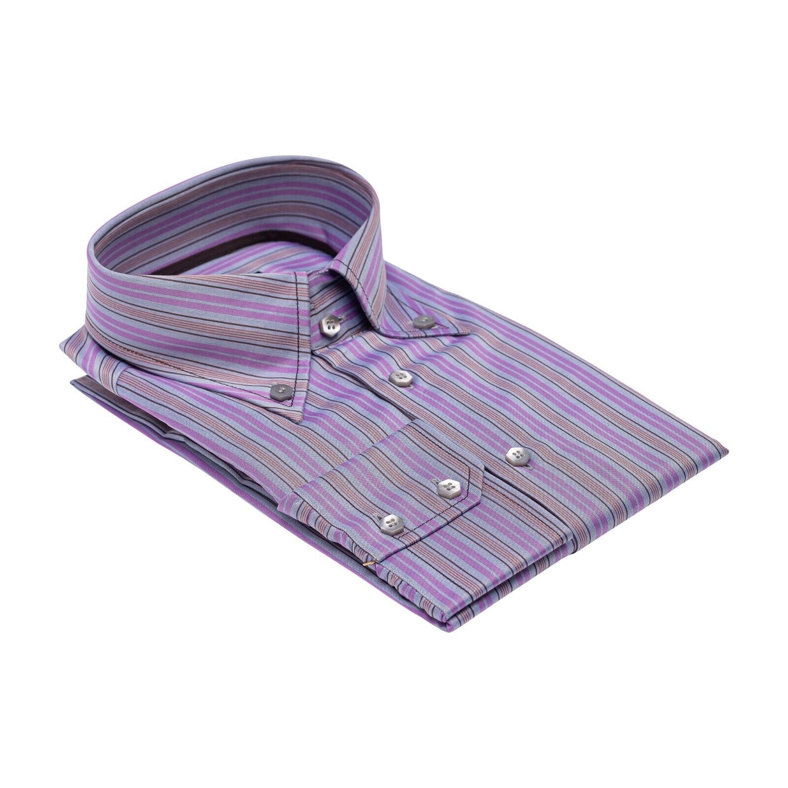 690$ LUXURY GERLIN Shirt Point Collar Purple Cotton 16-41 - 7S BIJAN