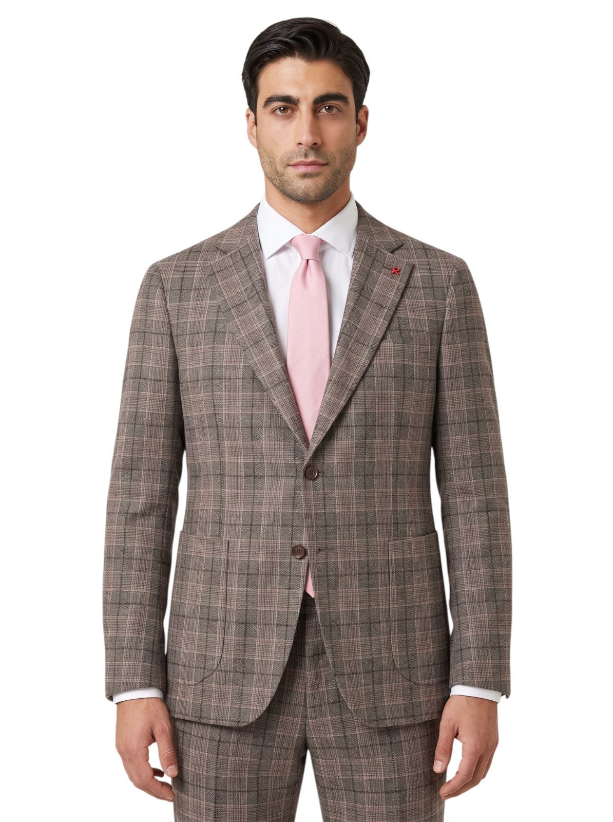 $6850 ISAIA NAPOLI "Capri" Gray - Dark Pink Suit Flannel Wool 40 US / 50 EU 7R