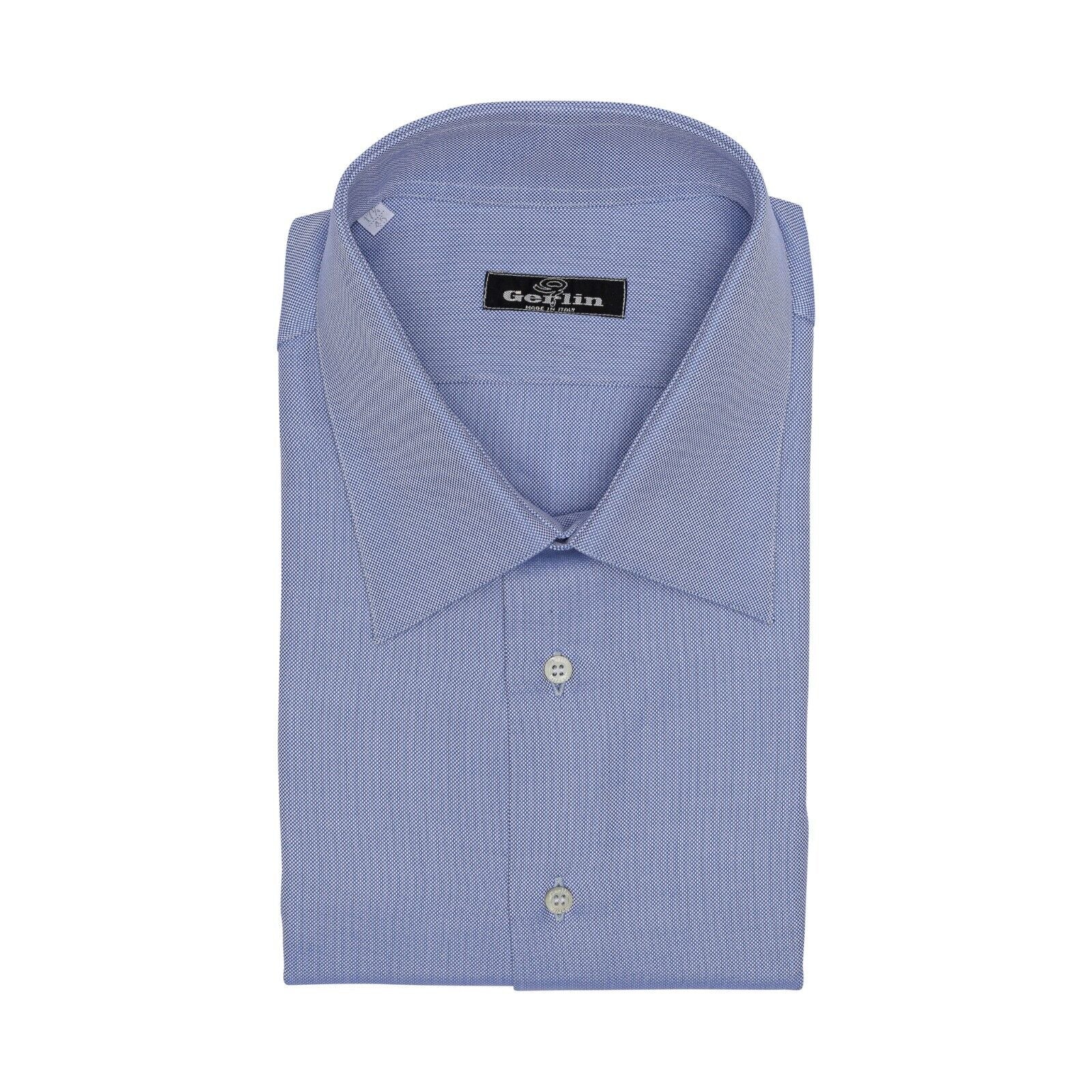 690$ LUXURY GERLIN Shirt Blue ALUMO Heavy Cotton 17.75 - 45 1P ZILLI