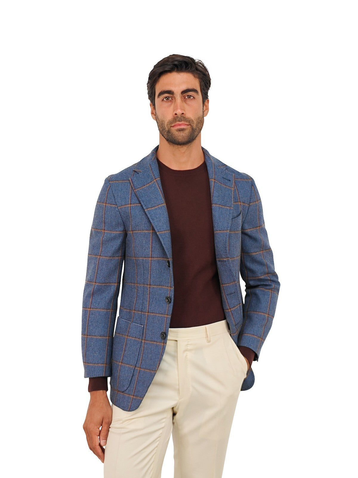 $1650 RUBINACCI NAPOLI Blue Checks Jacket Sport Coat Wool 36 US / 46 EU