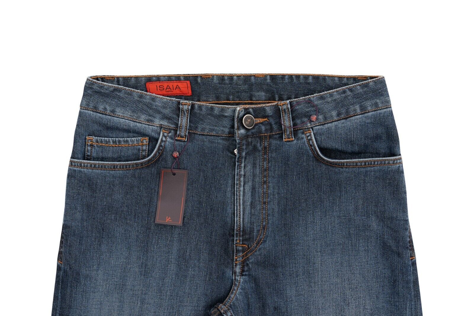 690$ ISAIA NAPOLI Dark Blue Denim Jeans Pant Cotton 32 US / 48 EU Slim Straight