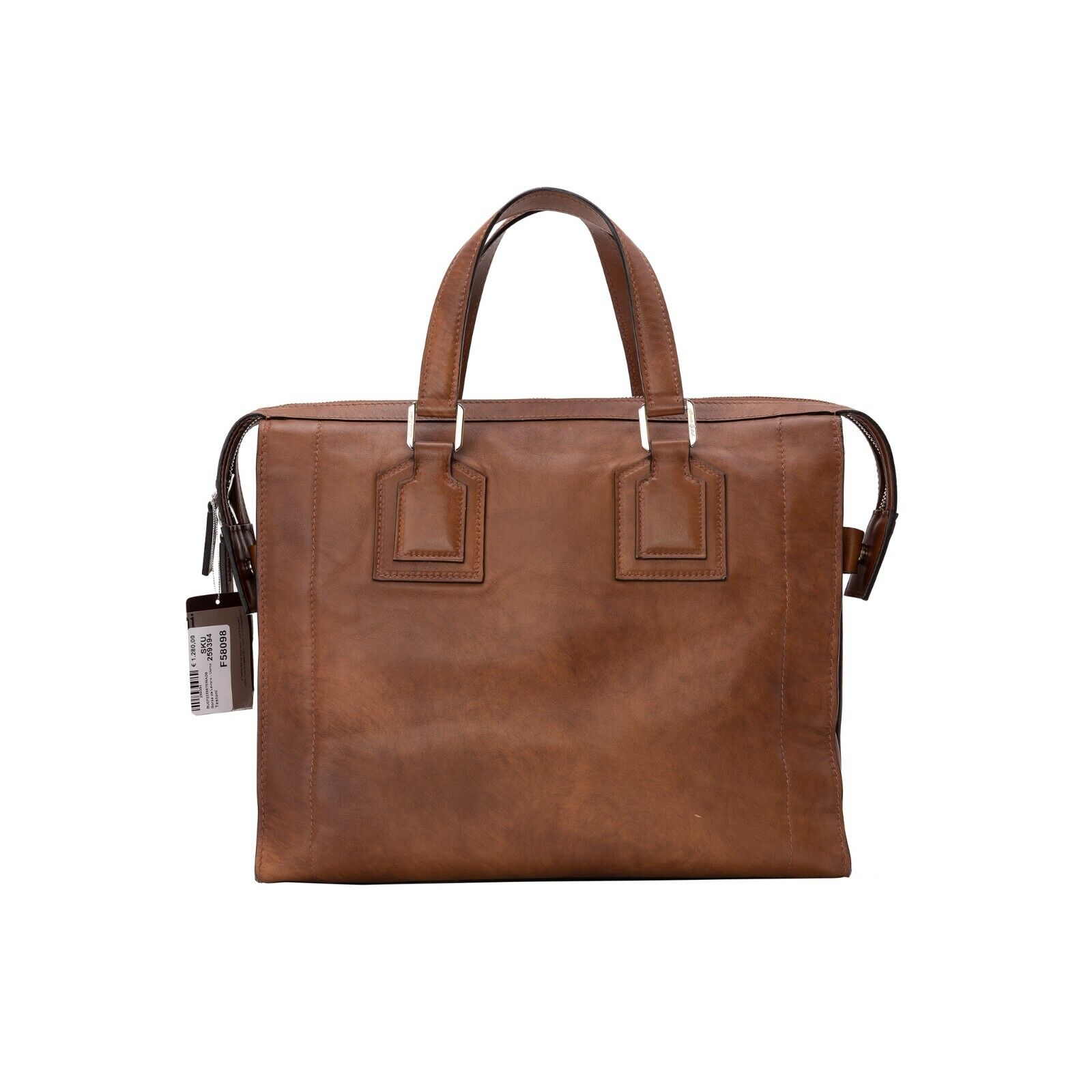 $1590 Testoni Bologna Briefcase PC Case Handbag Coffee TAMPONATO Calf