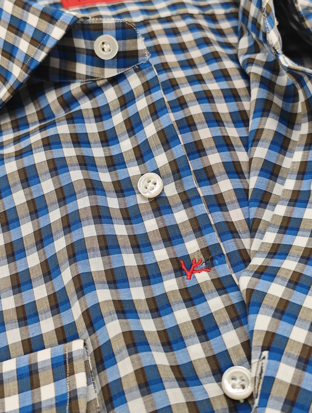 730$ ISAIA NAPOLI "Mix" Dress Shirt Blue Checks Lightwheight Cotton 17 - 43