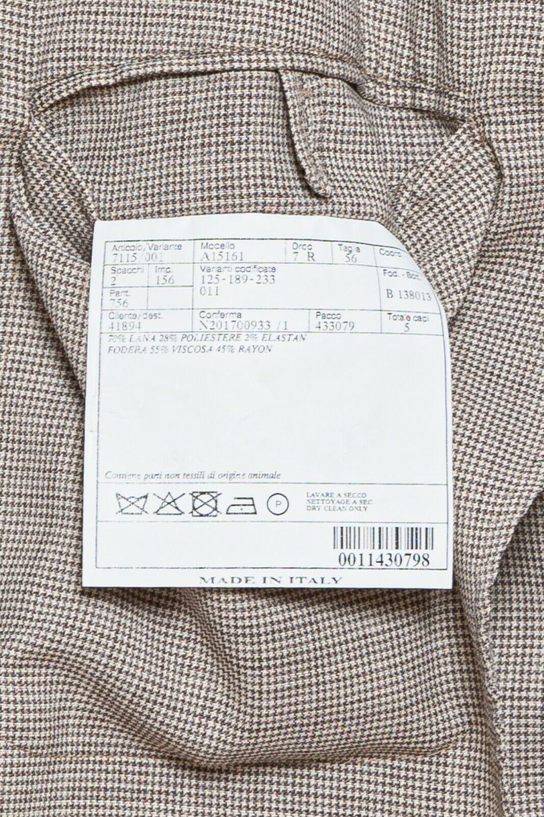 $2790 Belvest Brown Micro Houndstooth Suit Ultra Light Wool 7R Slim Fit
