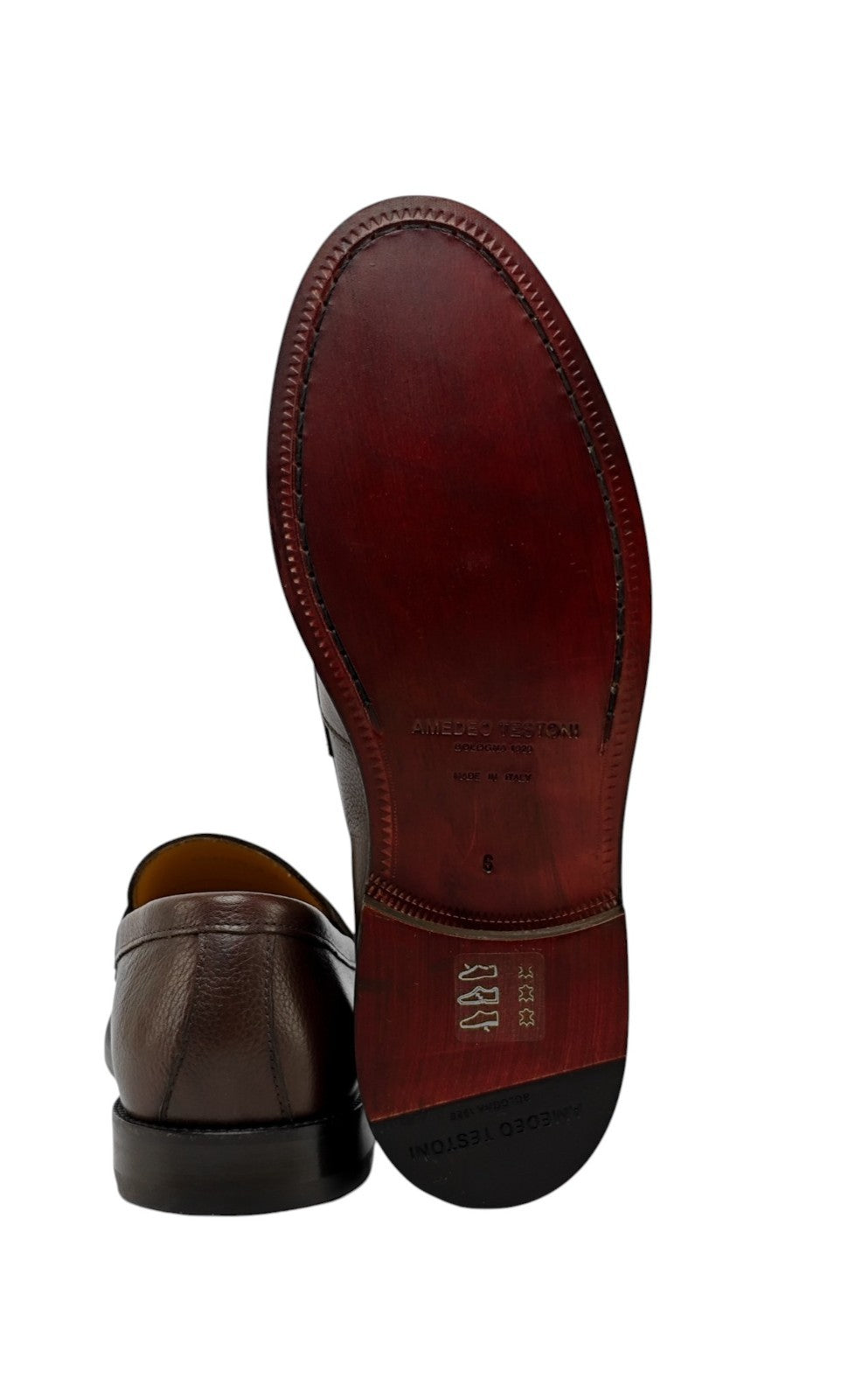 $1200 TESTONI "Numana" Loafer Shoes Soft Grain Calf Brown Cigar