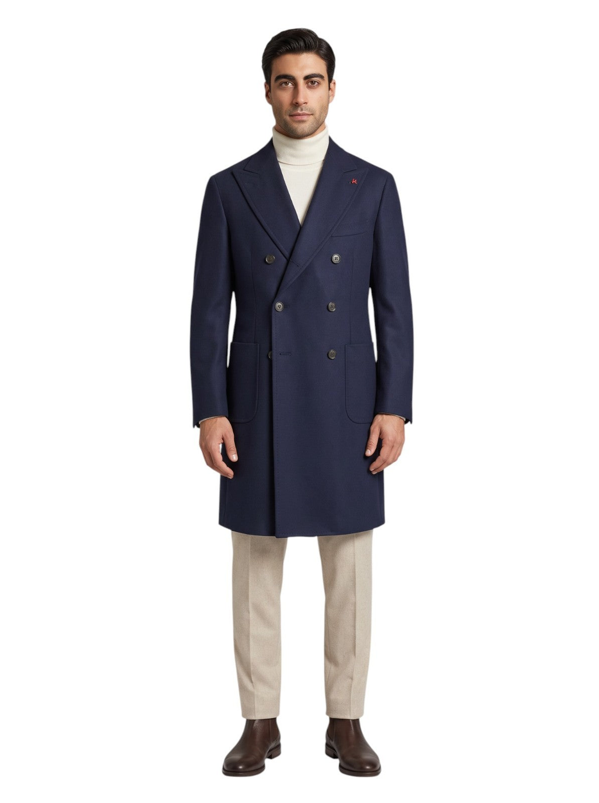 7100$ ISAIA "Portofino" Blue Navy Double Breasted Overcoat Coat Wool 38 US 48 IT
