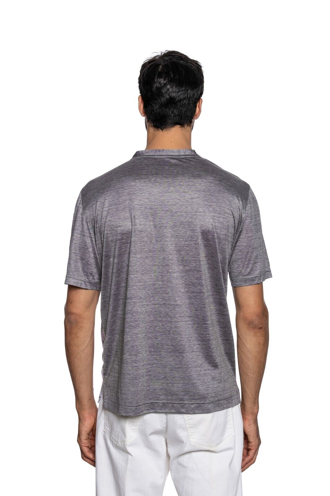 750$ ITALO FERRETTI T-Shirt Gray / Lilac "ROME" 100% Silk COMO STRETCH ZILLI