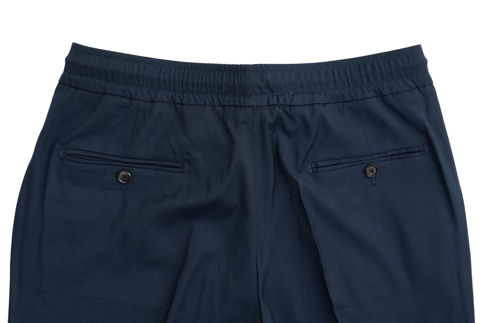 1100$ ISAIA NAPOLI "Iconic" Dark Blue Drawstring Trousers Pant Wool / Cotton