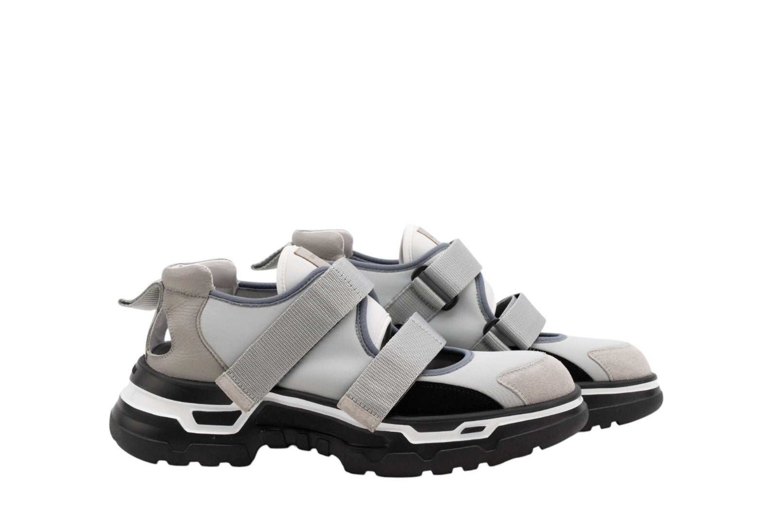 1450$ GIORGIO ARMANI Sandal Sneakers Shoes Tech Suede Strapped Ice Gray Lug Sole