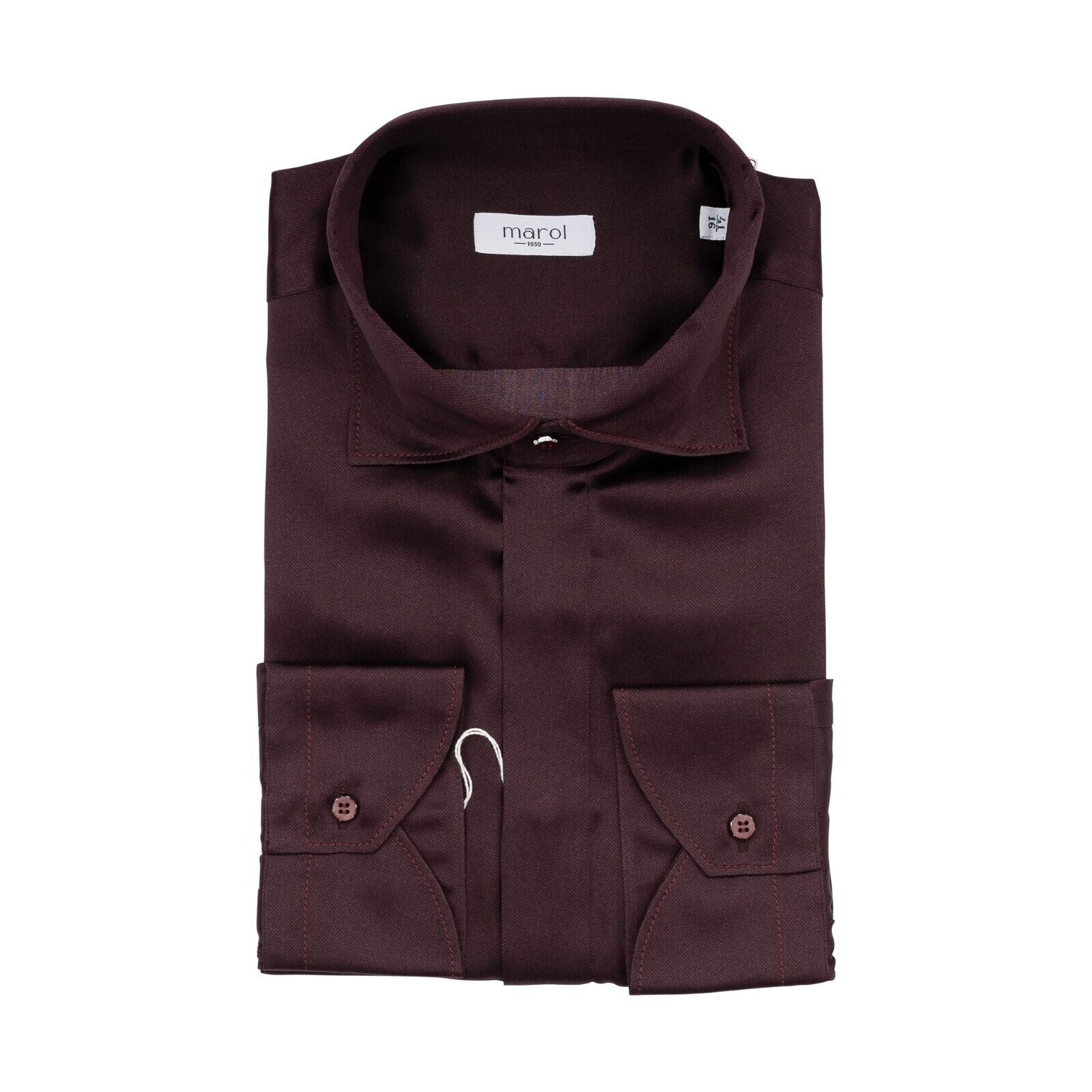 1400$ LUXURY MAROL BOLOGNA Solid Shirt Burgundy 100% COMO SILK Satin 16 - 41