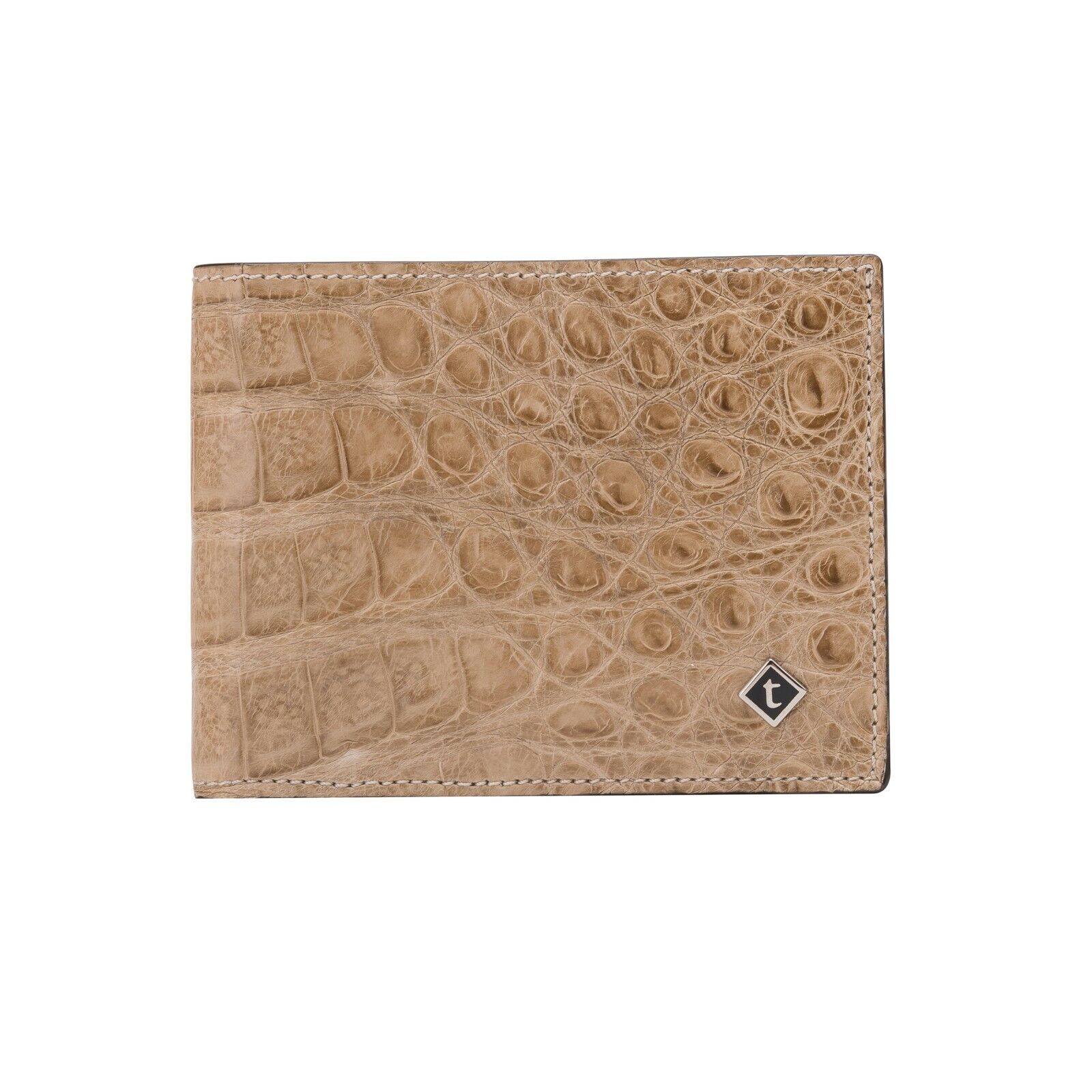 $980 a.Testoni Bologna Tan Bifold Wallet Genuine Crocodile