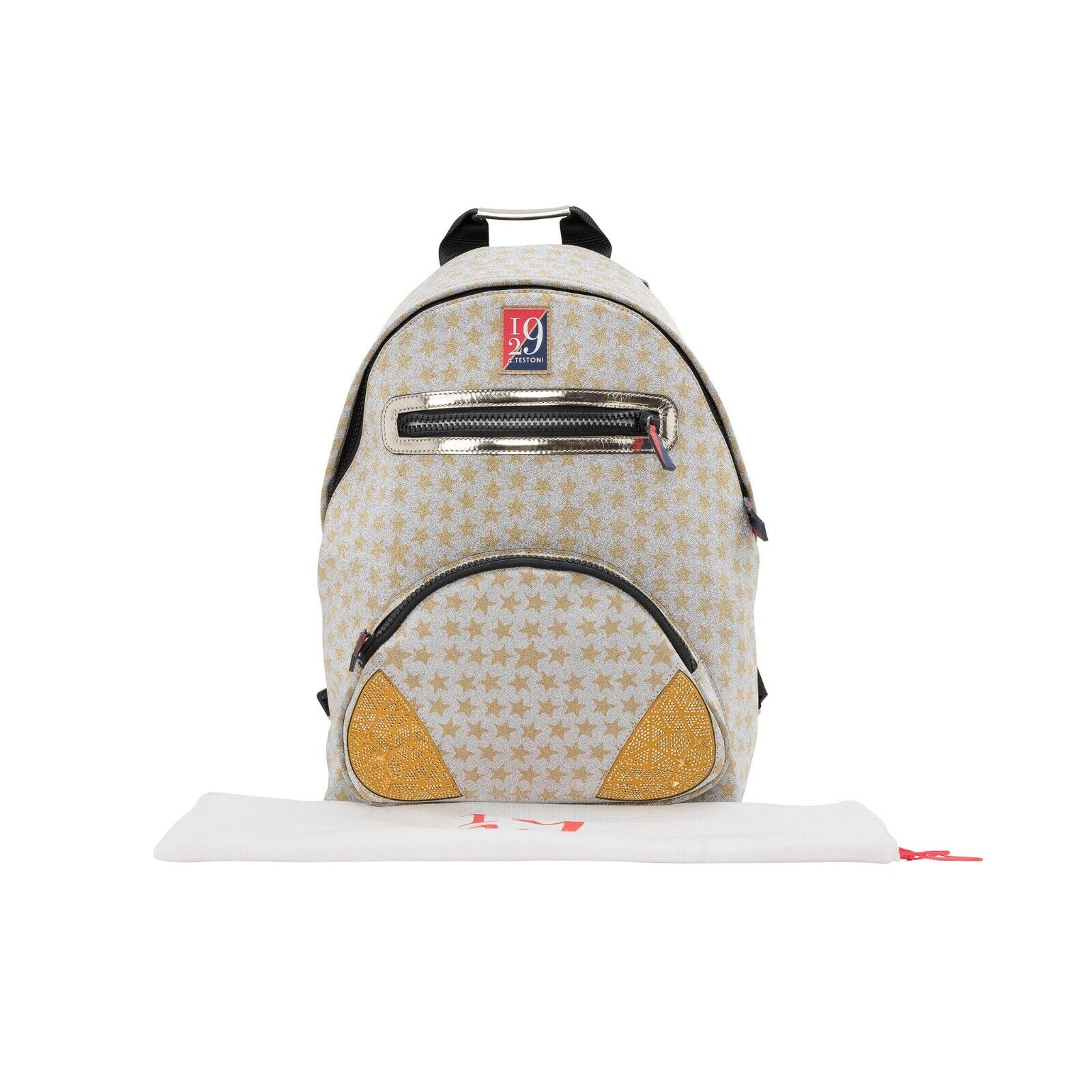 $410 Testoni I29 Bologna Luxury Cristals Backpack Rising Star + Metal Calf