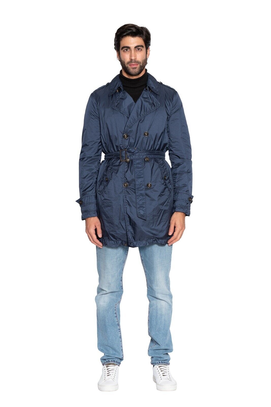 800$ MI.DA TOKYO-FIRENZE Blue Trench Coat Japan Fabric Light / Warm 38 US 48 EU