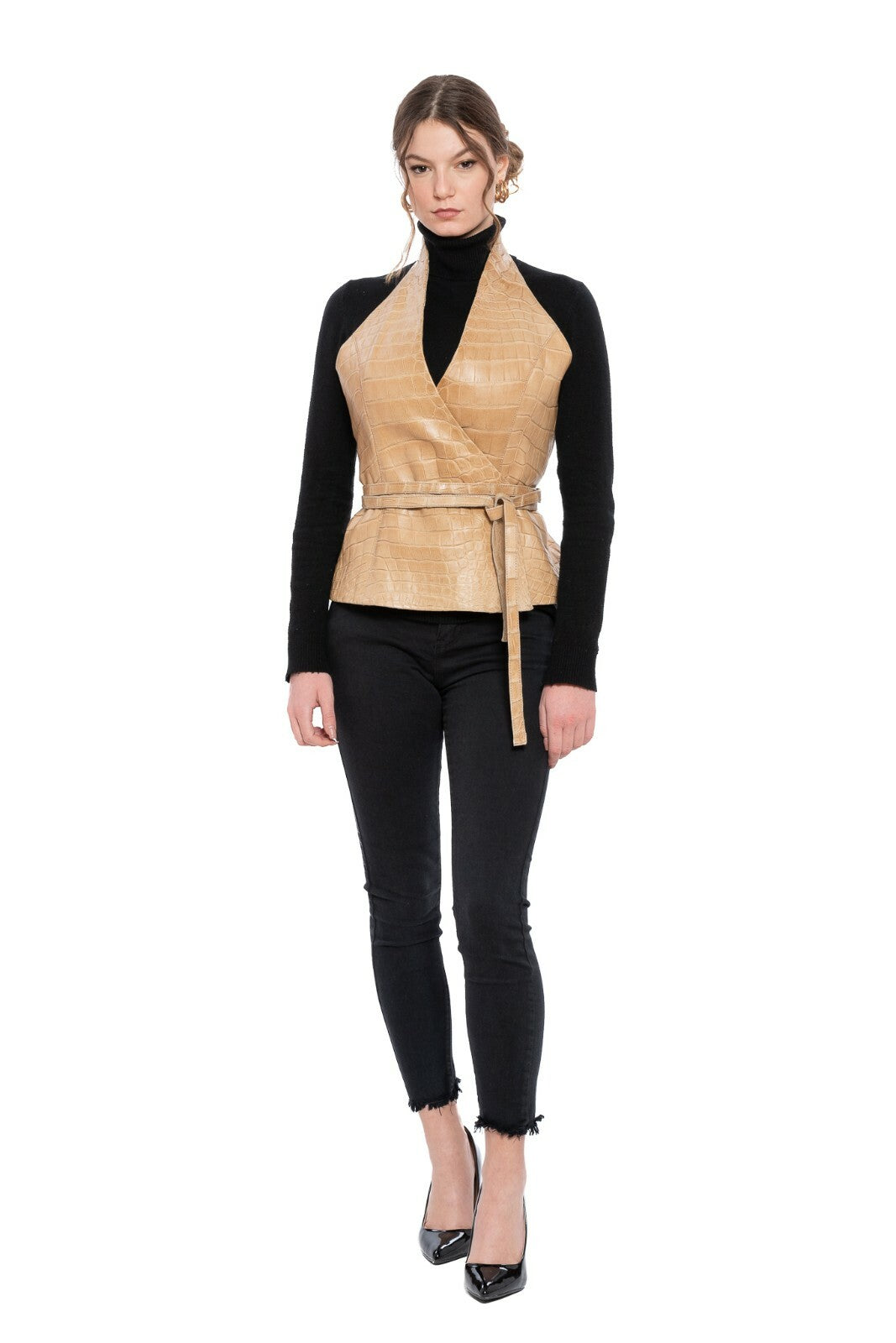 13,000$ BILANCIONI Beige Woman Real Crocodile Jacket "TAMPONATO" 40 IT / 4 US