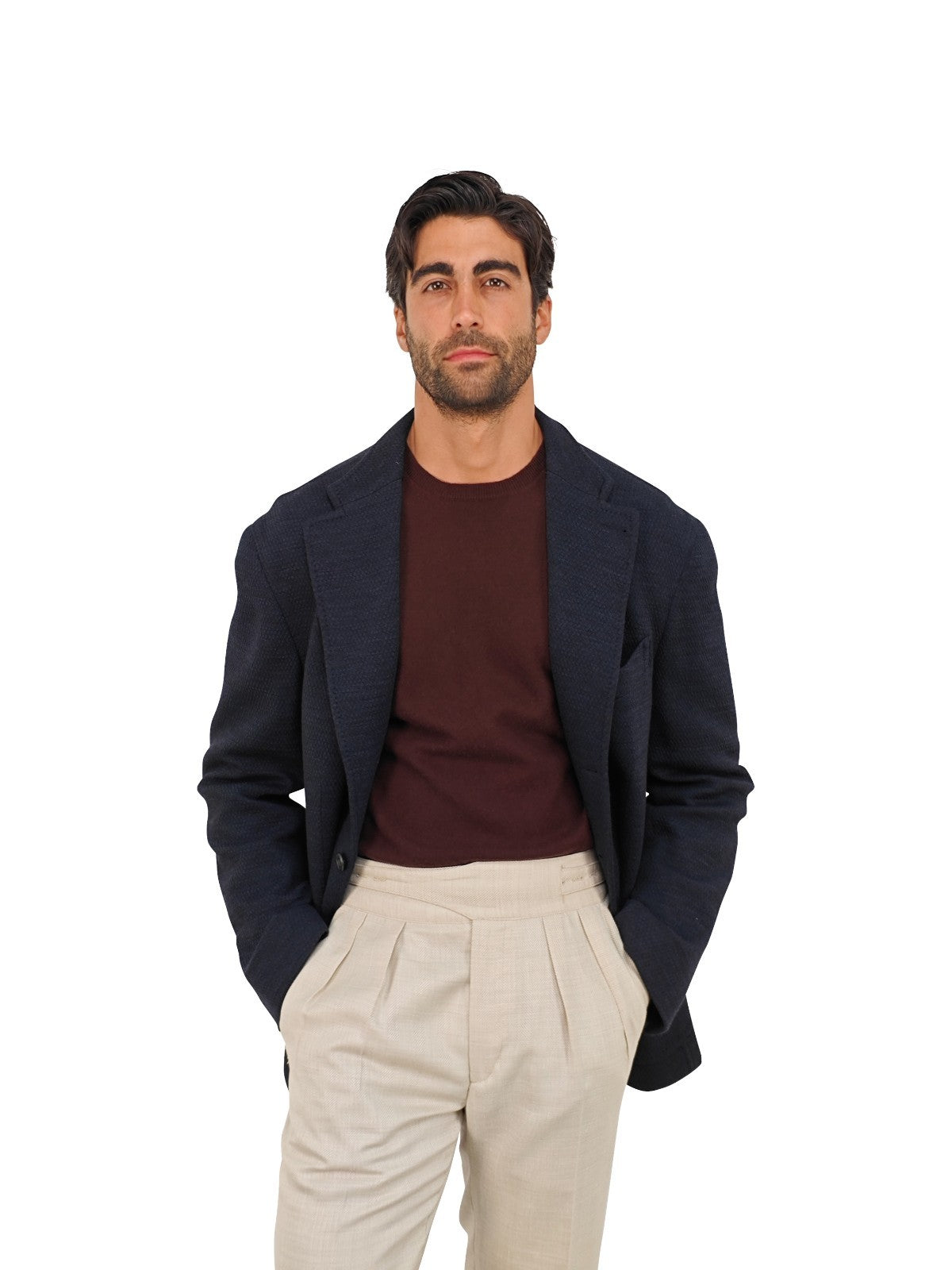 $1630 RUBINACCI NAPOLI Blue Jacket Sport Coat Knit Wool Stretch 44 US / 54 EU