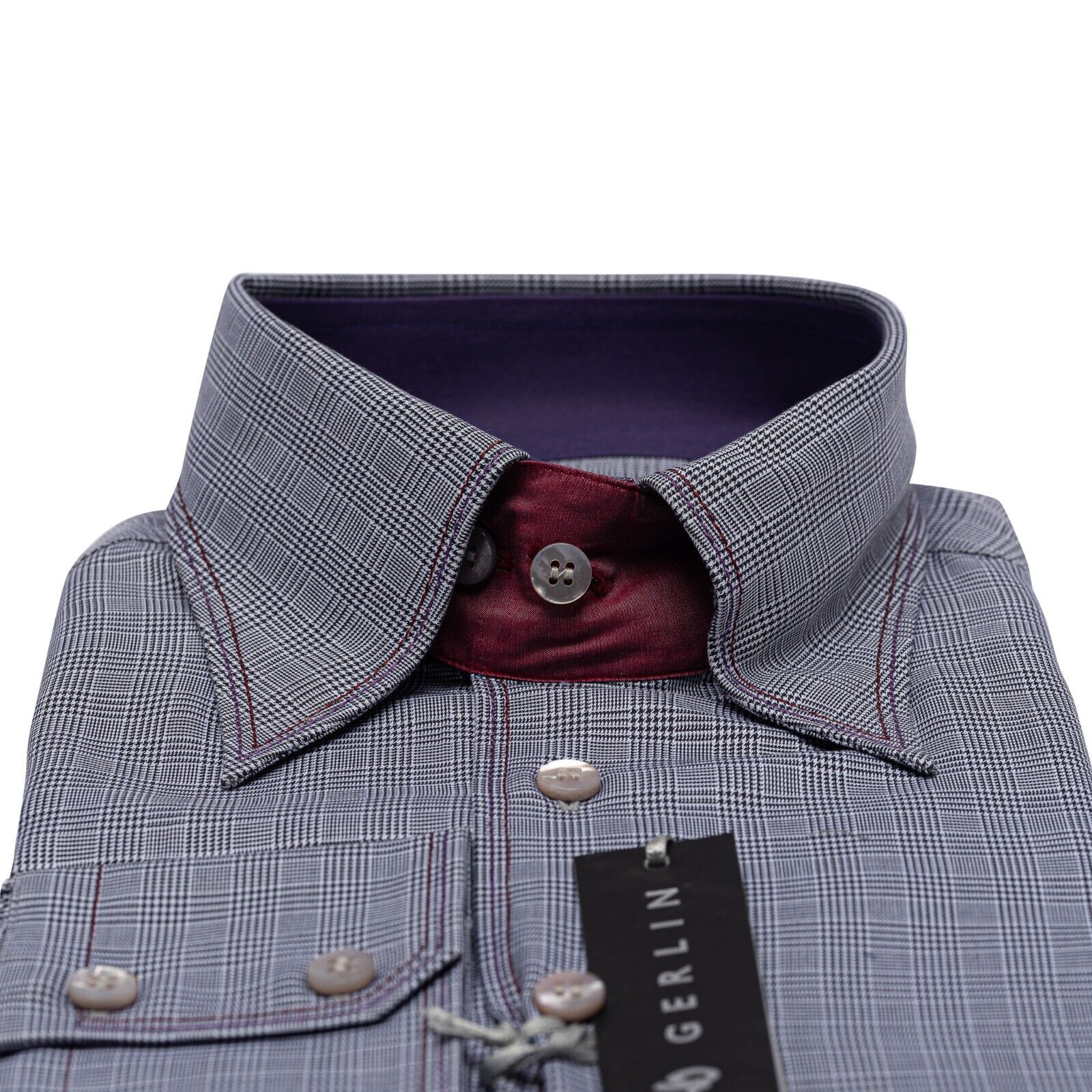 690$ LUXURY GERLIN Shirt POINT Gray Checks ALUMO Cotton 16 - 41  1P BIJAN