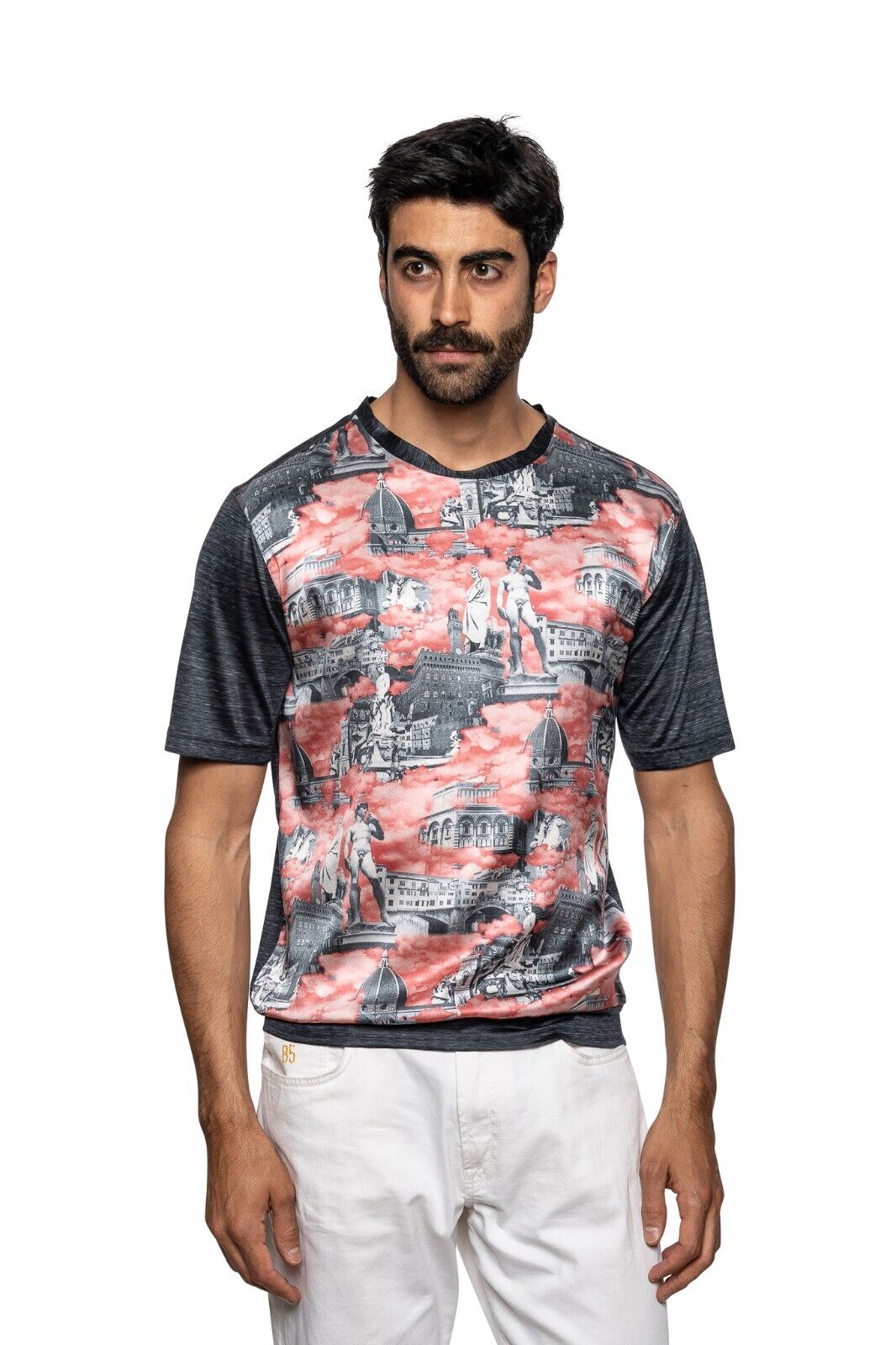 750$ ITALO FERRETTI T-Shirt Gray "FIRENZE" 100% Silk COMO Size L BIJAN