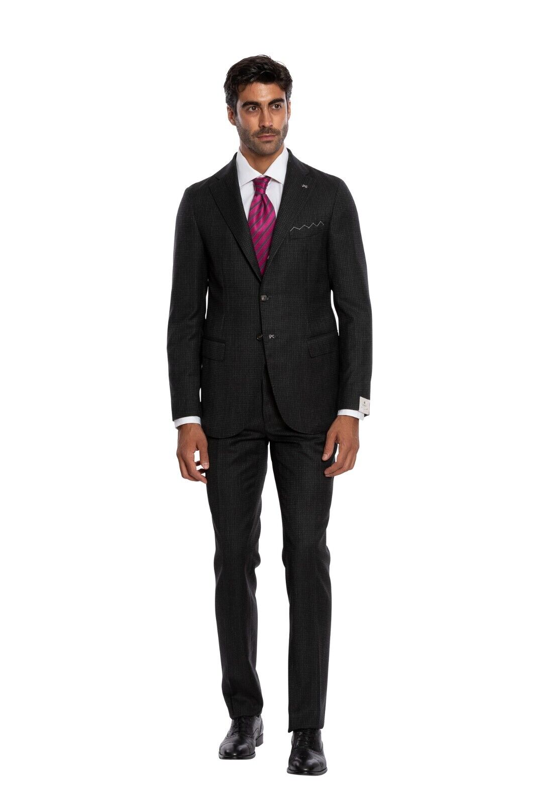 $3250 LUIGI BORRELLI NAPOLI Hand-Sewn Charcoal Houndstooth Suit Wool Slim Fit
