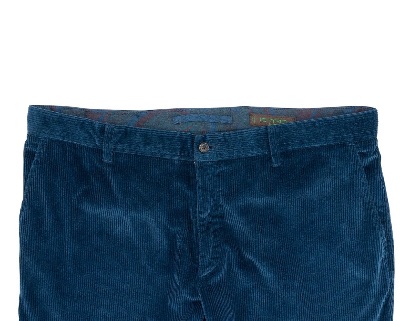 780$ ETRO MILANO Blue Corduroy Cotton Pant Straight Leg 40 US / 56 EU