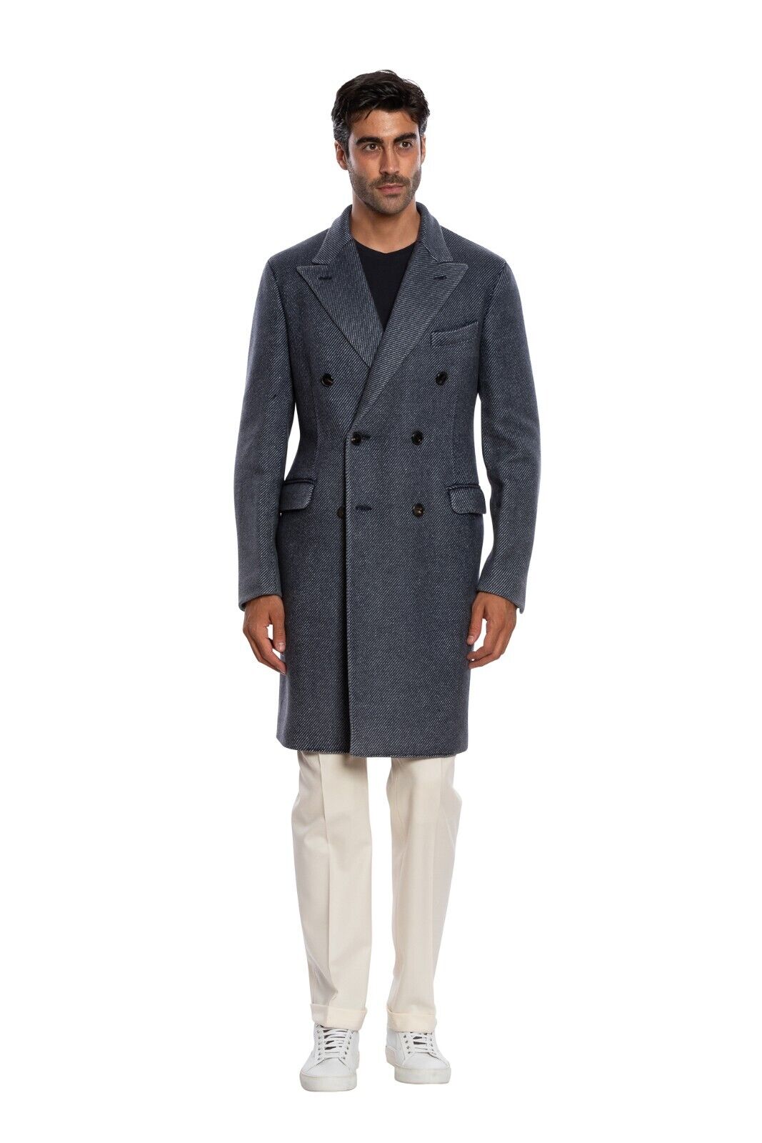 $2050 BOGLIOLI Double Braested Blu Coat K.Jacket Wool Cashmere Linen 38 US 48 EU
