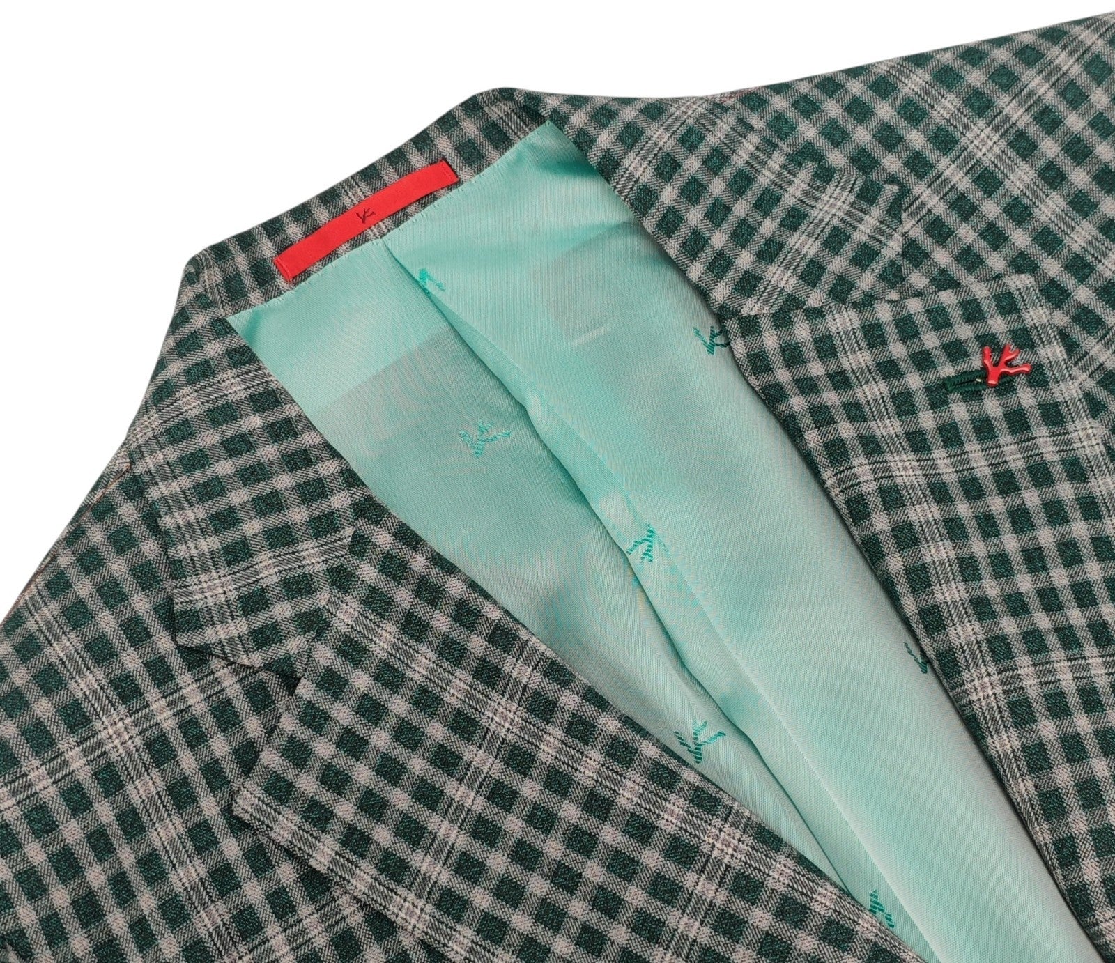 $5250 ISAIA NAPOLI "Capri" Green Checks Sport Coat Fine Wool 42 US / 52 EU 8R