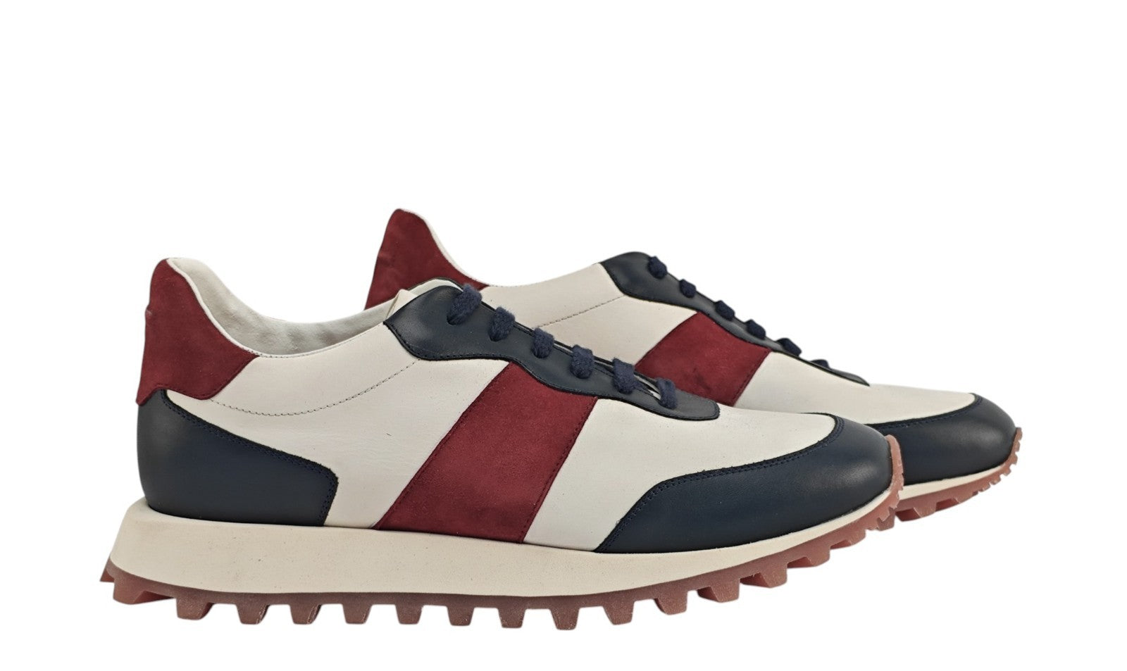$900 TESTONI BOLOGNA Sneaker Shoes Sport Calf & Suede Lambrusco / Navy / White