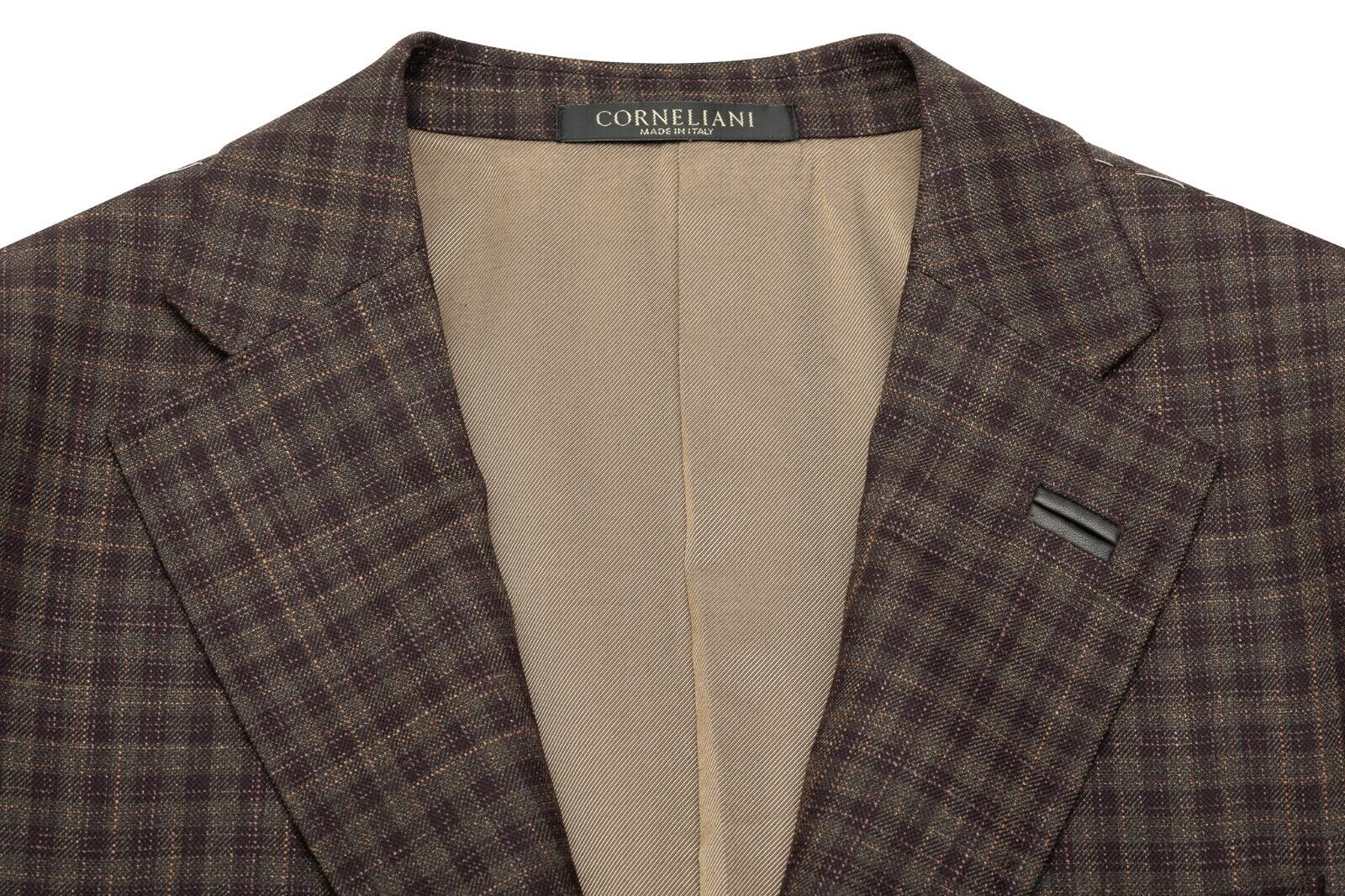 1250$ CORNELIANI Jacket Blazer Brown Checks Wool Silk + Leather 40 US / 50 EU