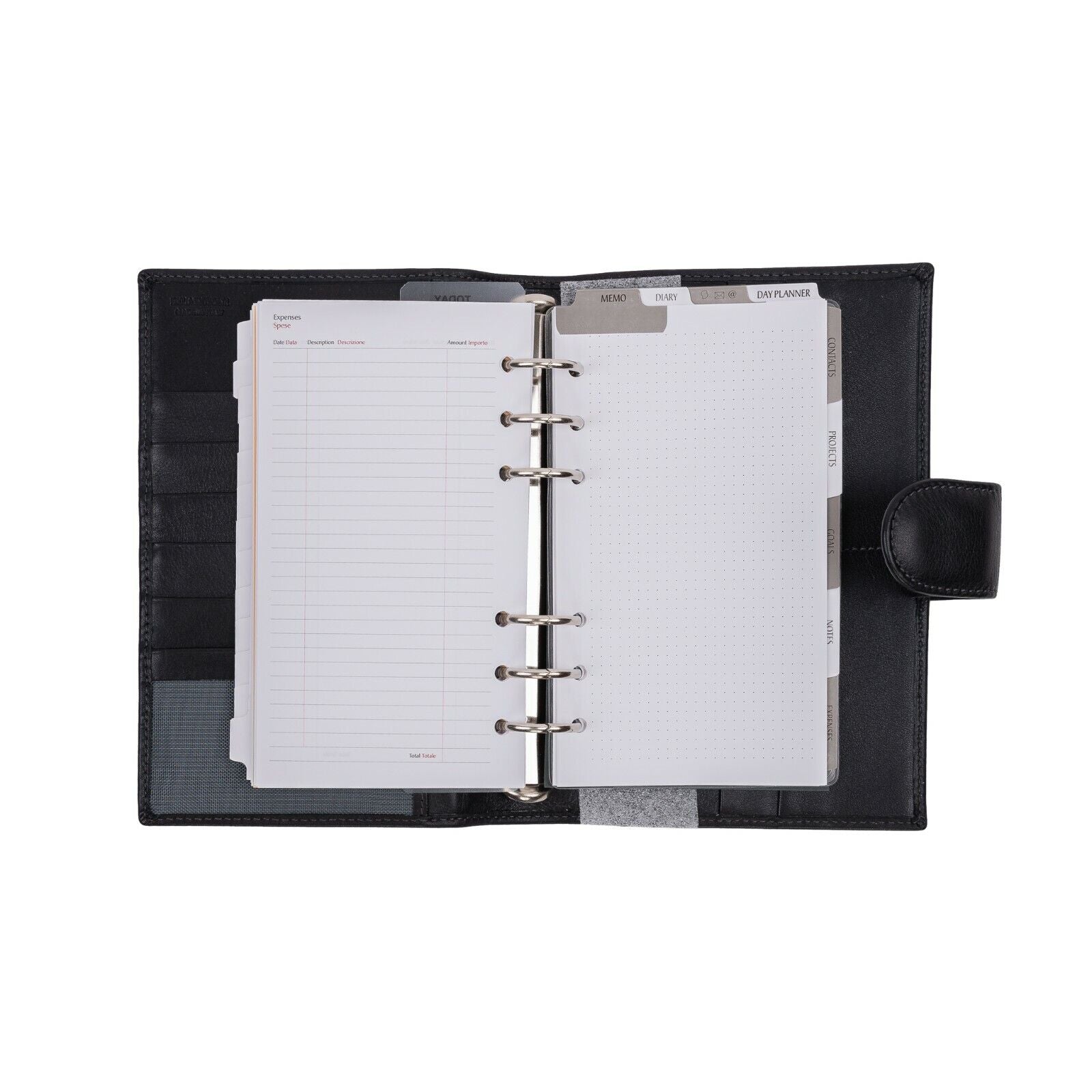 400 UMBERTO BILANCIONI Black Leather Diaries Notes Organizer Planner Ring Binder