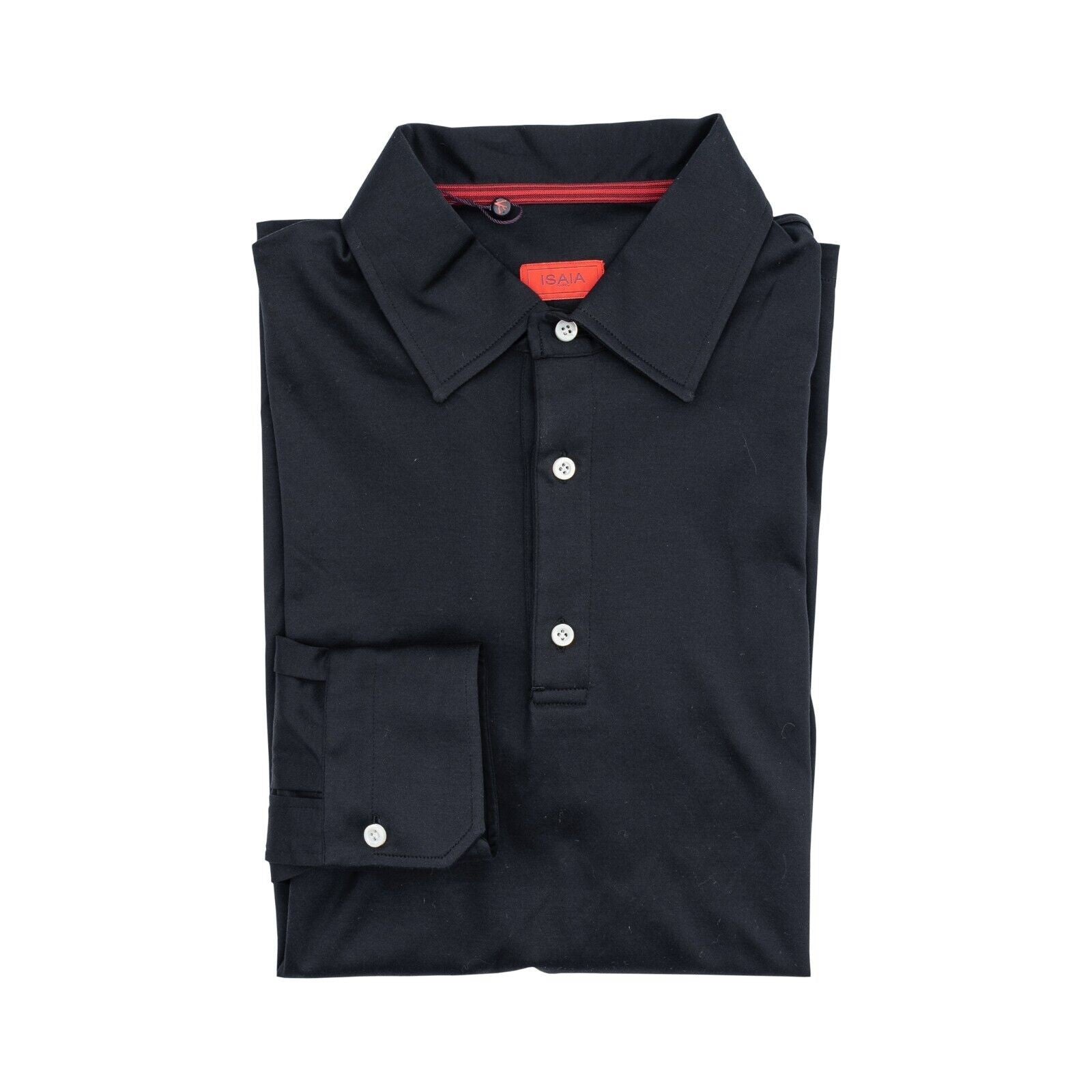 750$ ISAIA NAPOLI Black Polo Shirt Long Sleeve Jersey Lux Cotton Size M