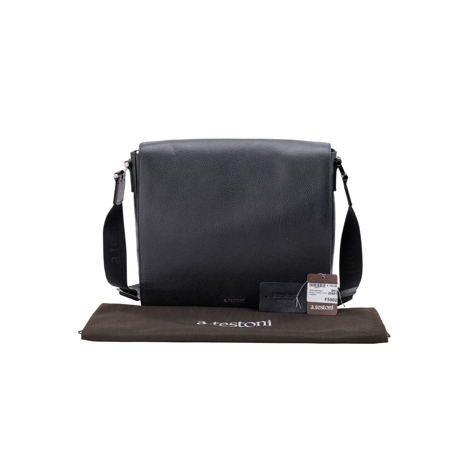 $890 Testoni Bologna Messenger Bag / Work Bag Blue Navy Grain Calf