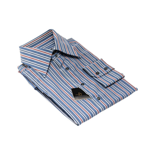 690$ LUXURY GERLIN Shirt Striped Blue / Red Cotton 16 - 41 5O BIJAN