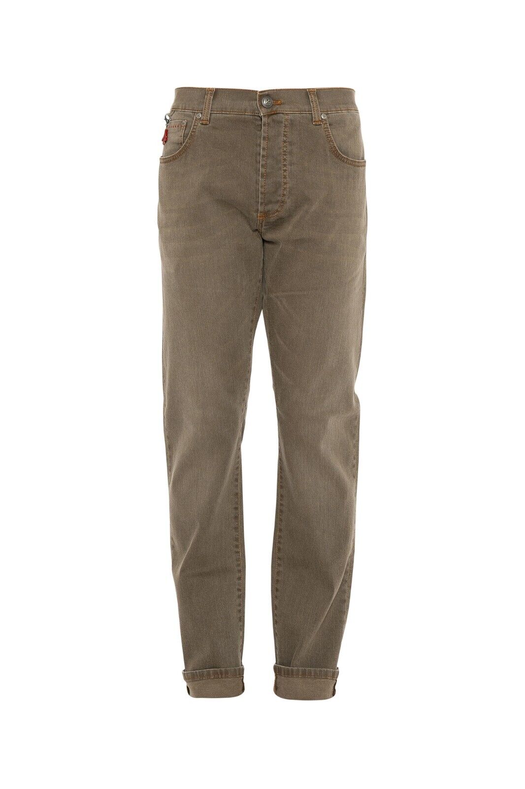690$ ISAIA NAPOLI Taupe 5 Pockets Slim Straight Denim Jeans Pant Cotton
