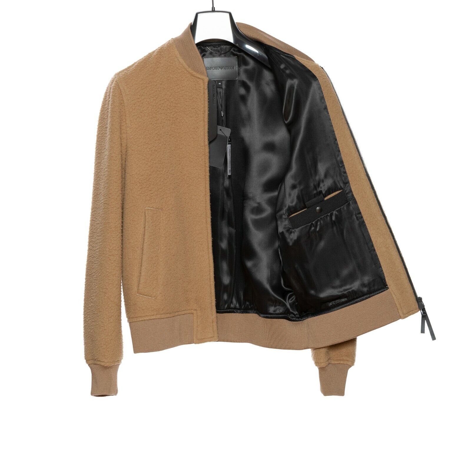 590$ EMPORIO ARMANI Bomber Jacket Camel Bouclè Wool
