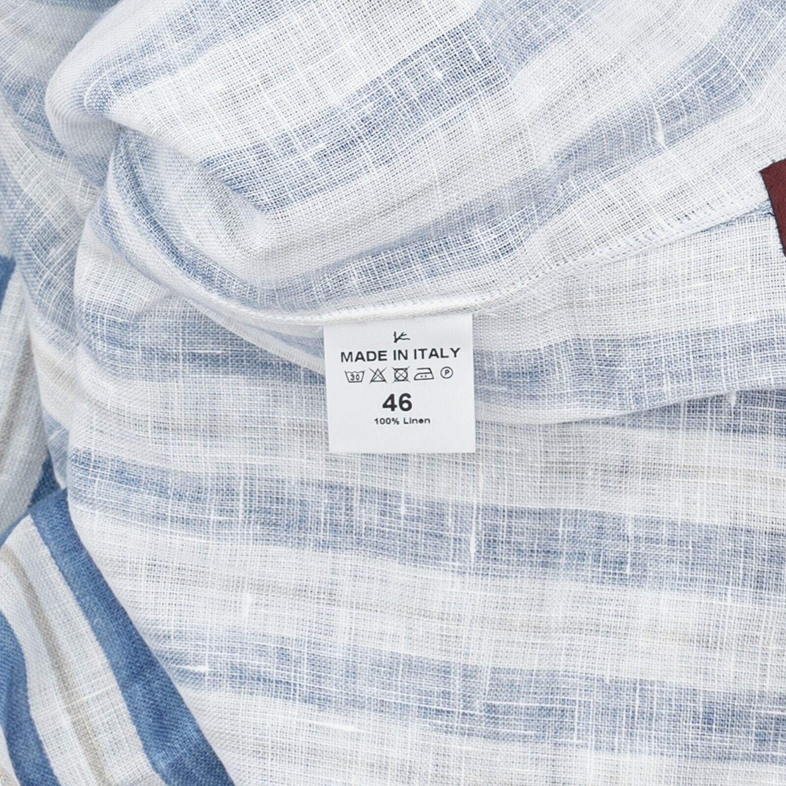 690$ ISAIA NAPOLI Blue Striped Mix Hand-Sewn Casual Shirt 100% Linen 18 - 46
