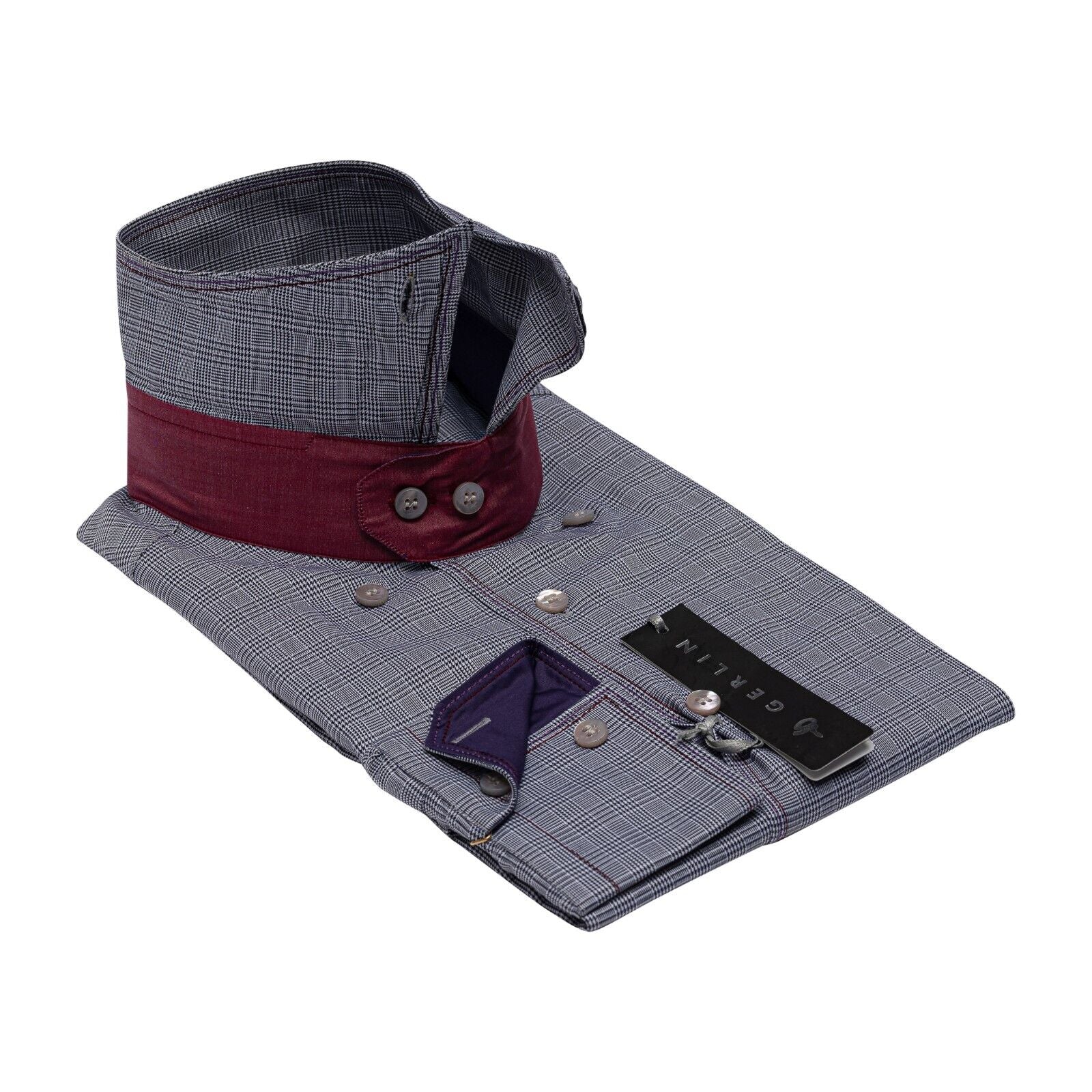 690$ LUXURY GERLIN Shirt POINT Gray Checks ALUMO Cotton 16 - 41  1P BIJAN