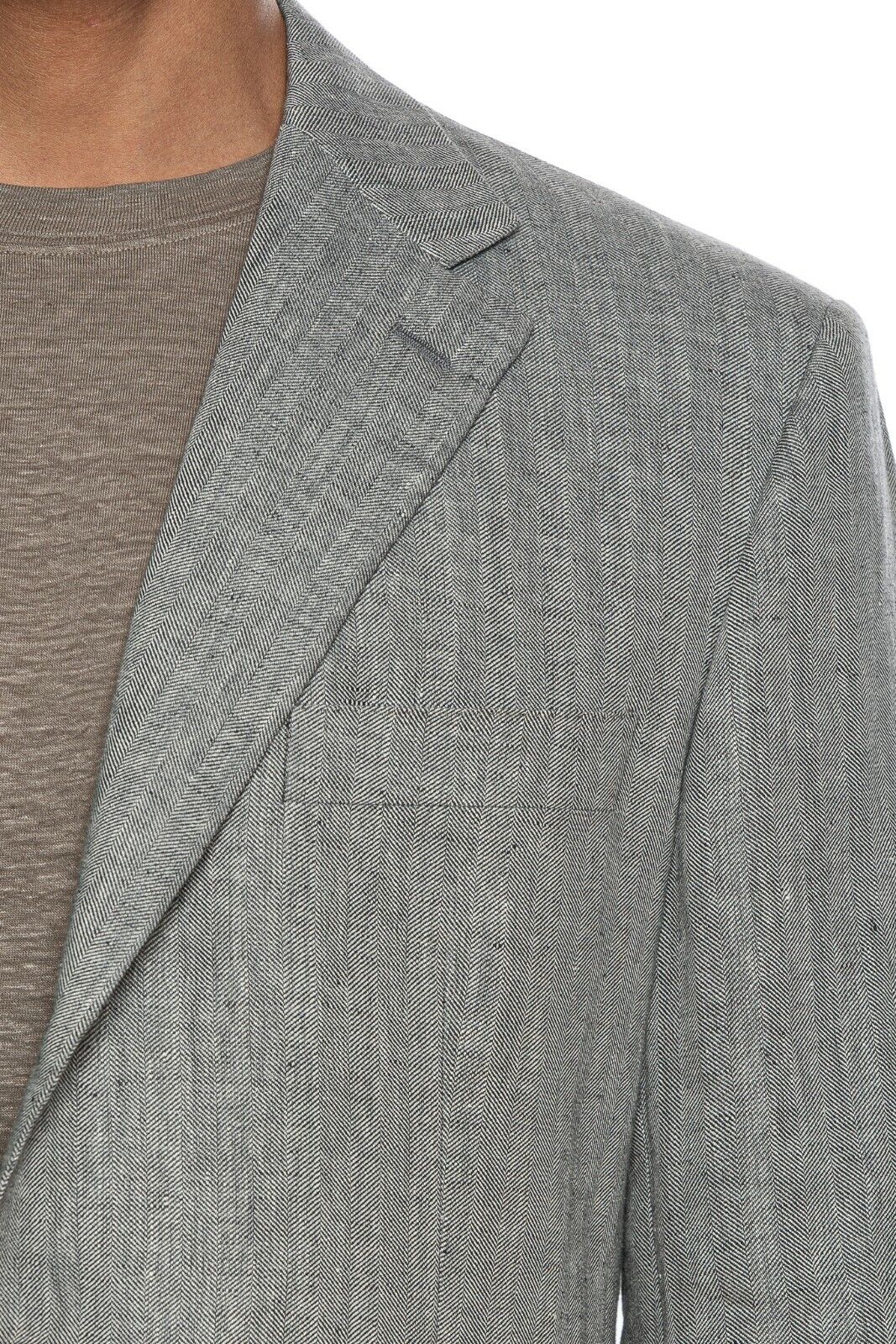2190$ BELVEST Gray Herringbone Pure Linen Jacket Blazer 42 US / 52 EU 7 R