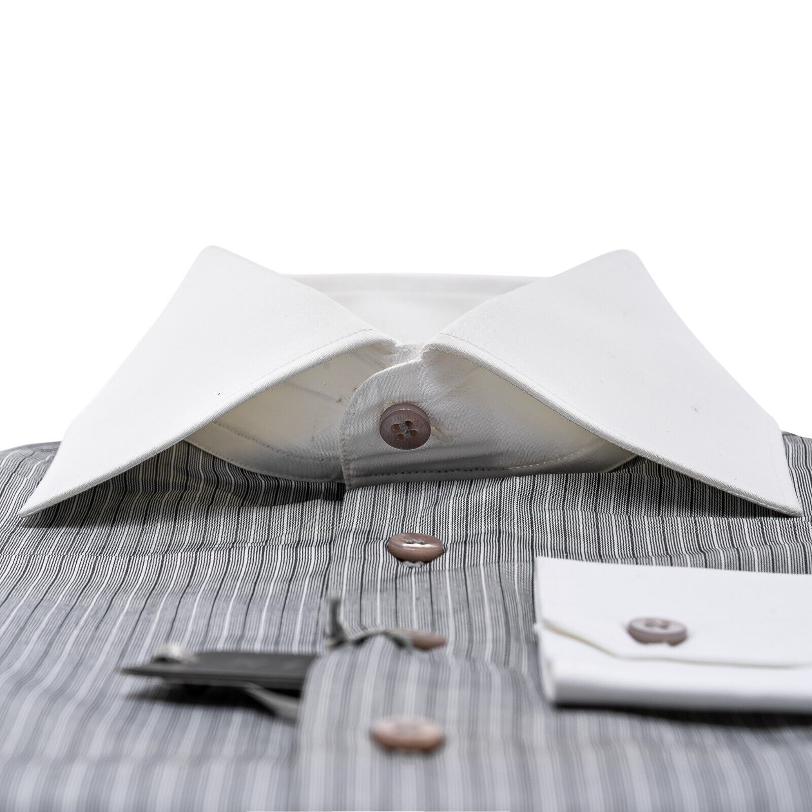 690$ LUXURY GERLIN Shirt Striped Grey ALUMO Cotton 16 - 41 5R BIJAN