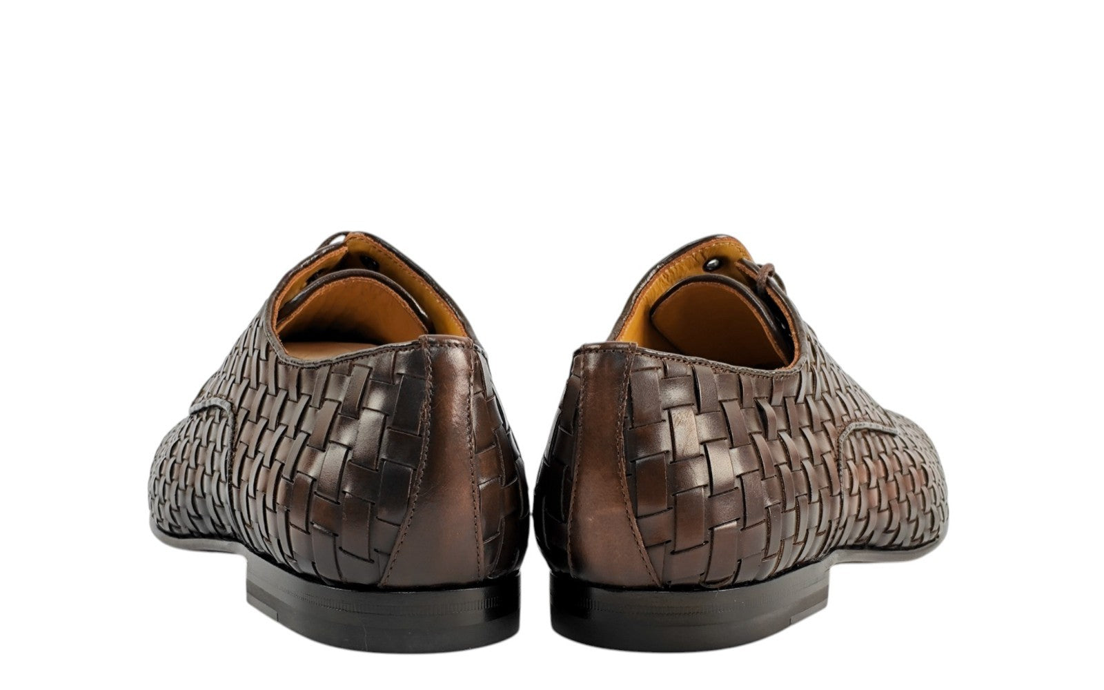 1050$ TESTONI "Tivoli" Derby Shoes Woven Antique Calf Brown 8 UK / 9 US / 42 IT