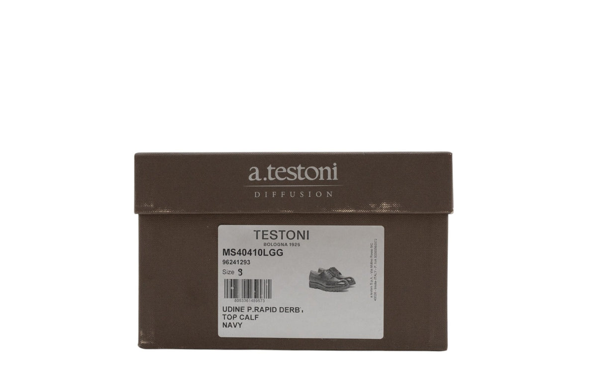 1200$ TESTONI "Udine" Derby Shoes P.Rapid Top Calf Navy 8 UK / 9 US / 42 IT