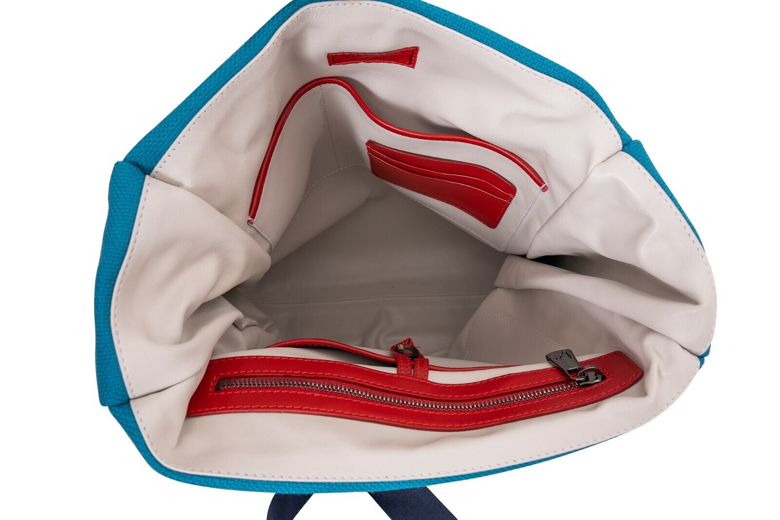 $2300 ISAIA NAPOLI CAPRI Blue Backpack Softback Casual Bag Leather / Fabric