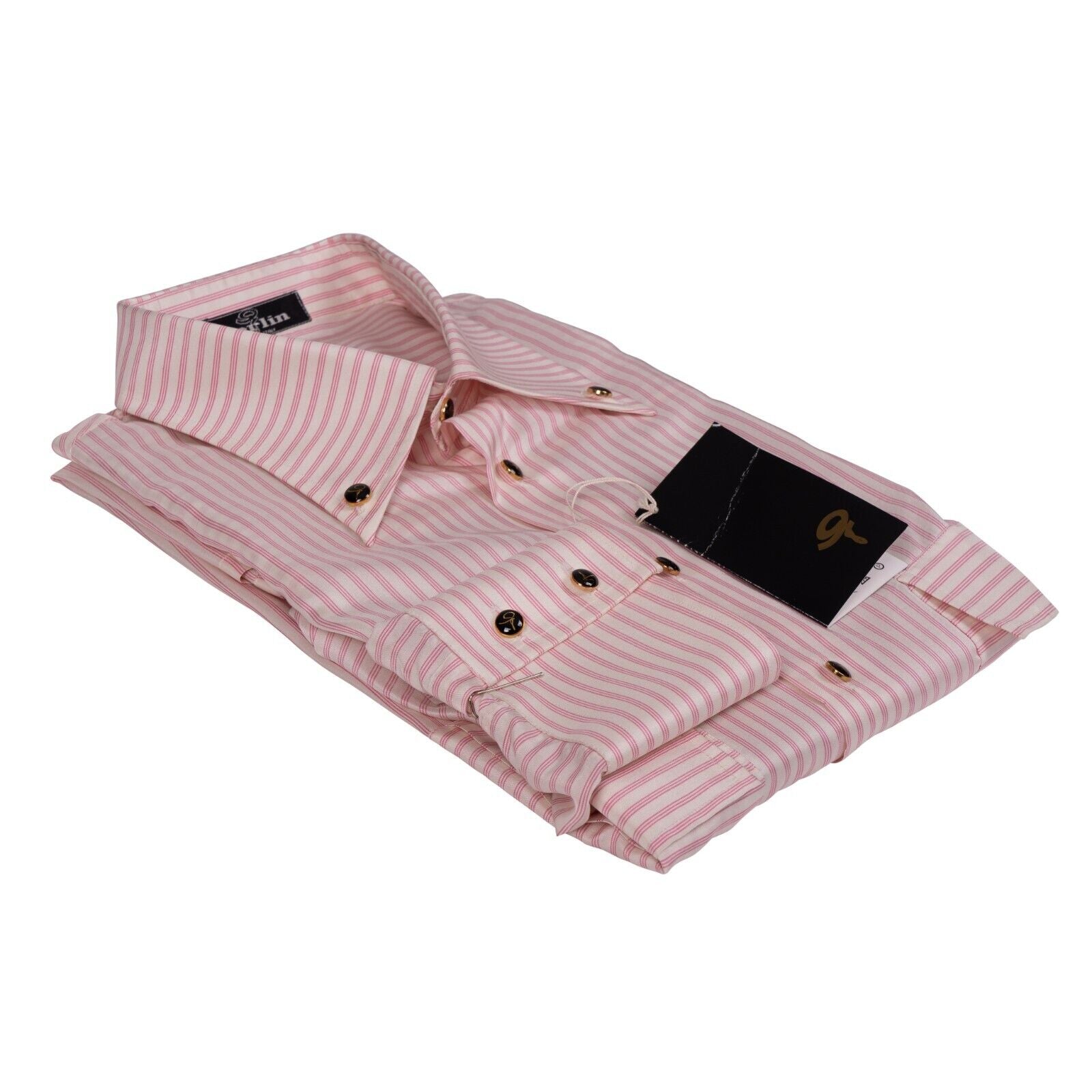 1400$ LUXURY GERLIN Shirt Pink Striped 100% Satin Silk 16-41 ZILLI